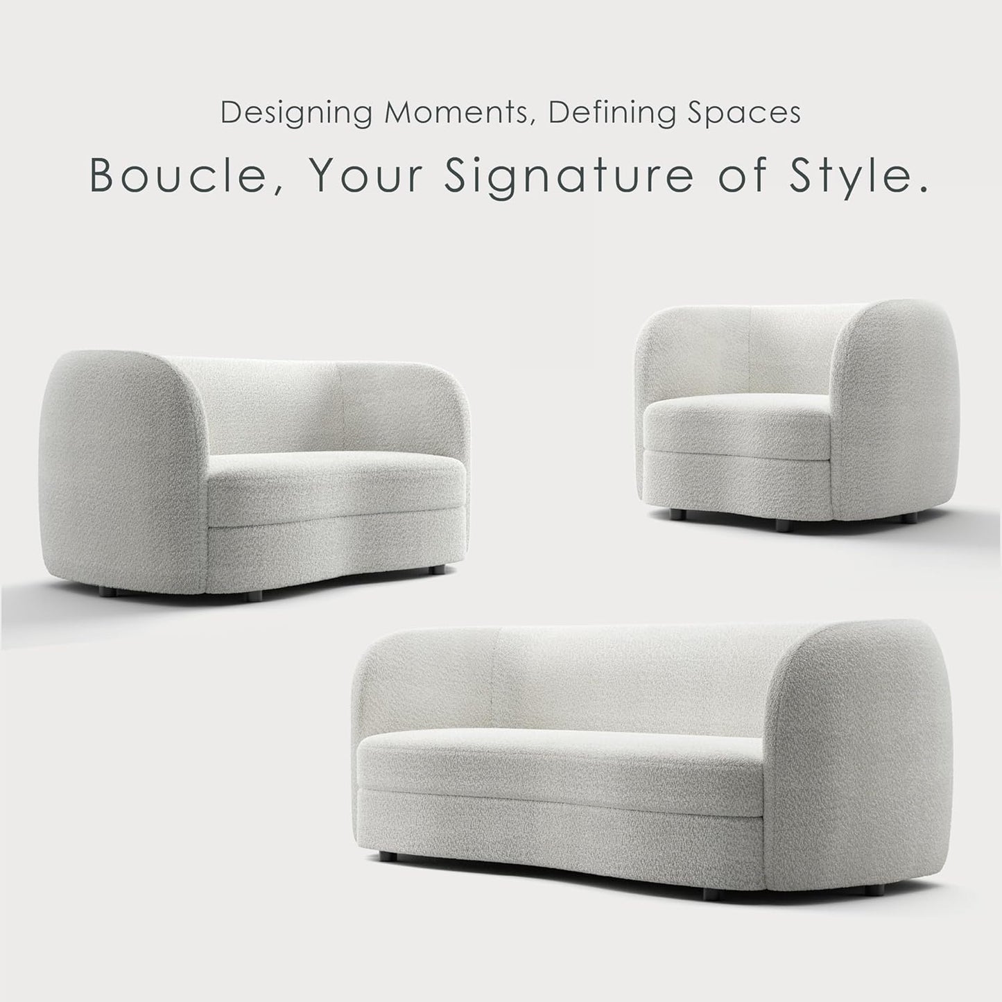 Versoix Contemporary Living Room Set in Off-White Boucle