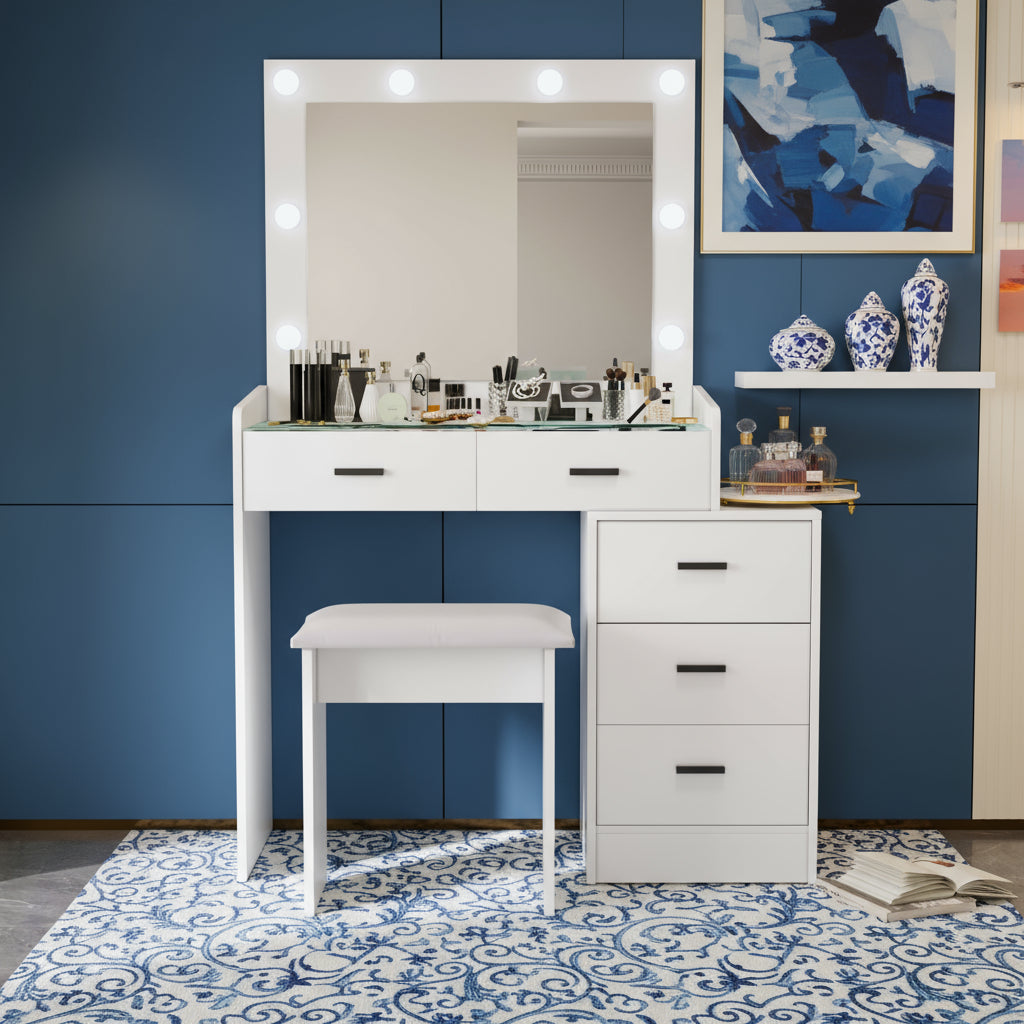 Melanie Contemporary 4-Drawer Vanity Set, White