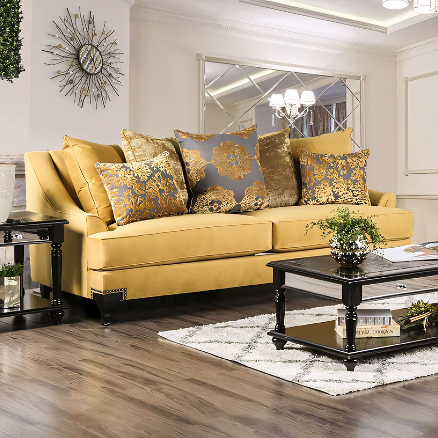 Viscontti 91" Golden Velvet Sloped Arm Sofa