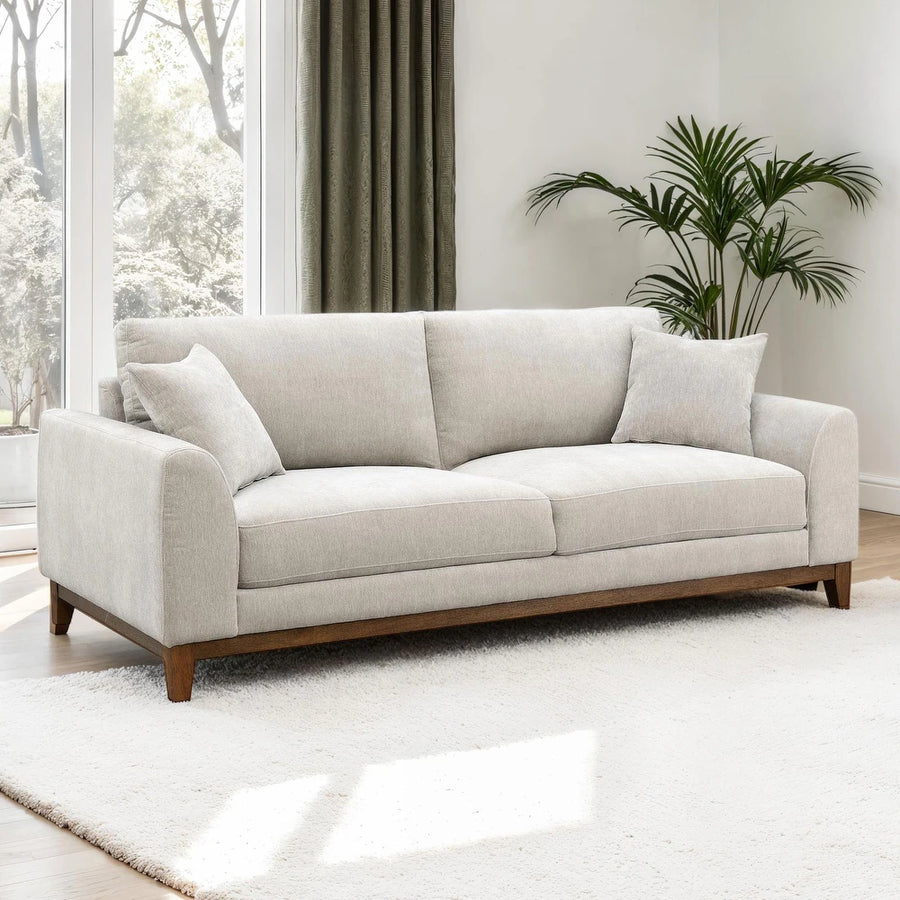 Watton Mid-Century Modern Light Gray Chenille Sofa with Walnut Wood Trim