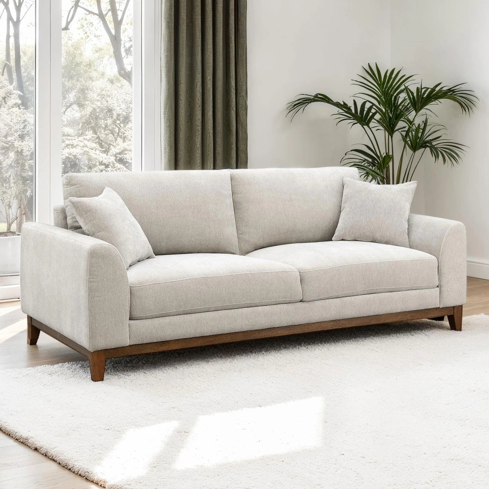 Watton Mid-Century Modern Chenille Sofa & Loveseat Set - Light Gray