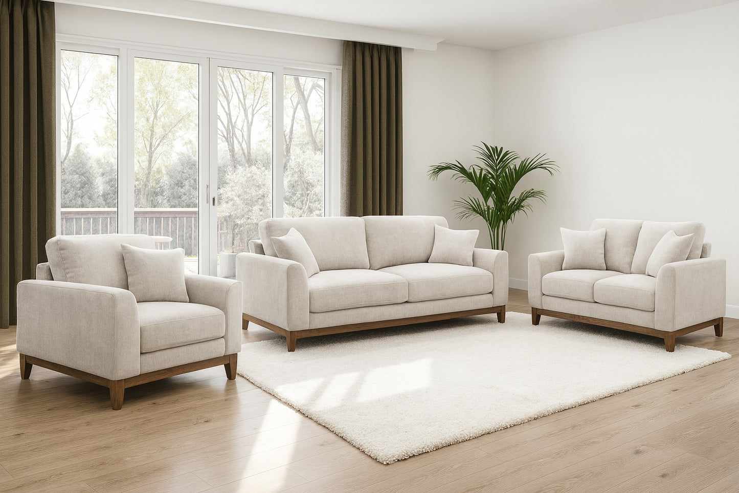 Watton Mid-Century Modern Chenille Sofa & Loveseat Set - Light Gray