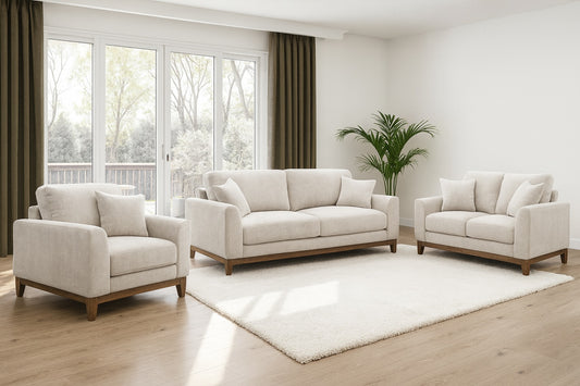 Watton Mid-Century Modern Chenille Sofa & Loveseat Set - Light Gray