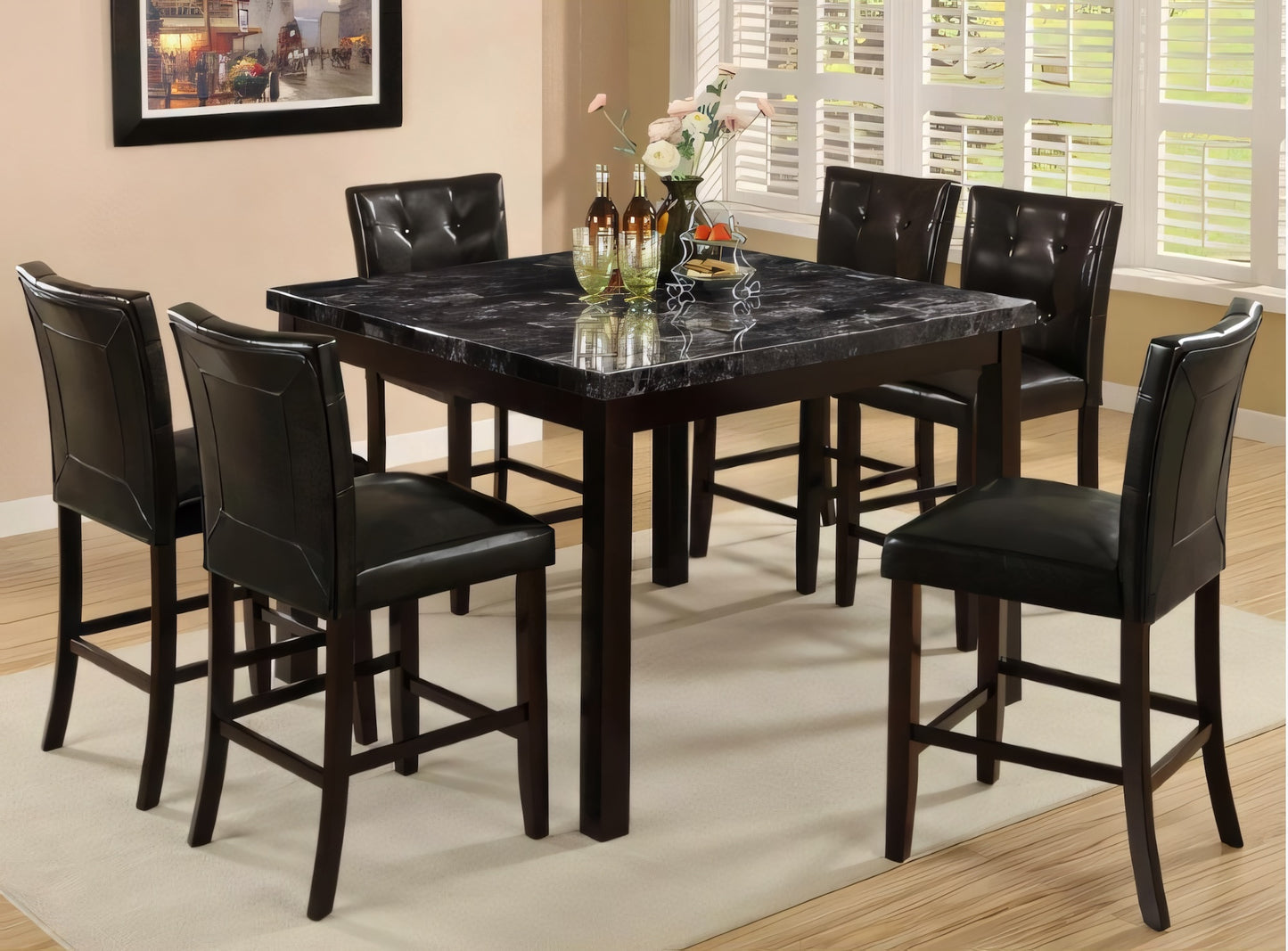Westmont 5-Piece Counter Height Faux Marble Dining Set – Gray