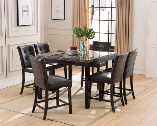 Westmont 5-Piece Counter Height Faux Marble Dining Set – Brown