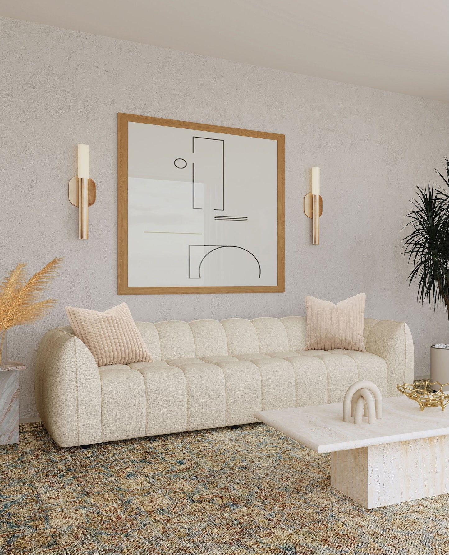 Winchester 112" Boucle Upholstered Extra Long Sofa Sand Pebble