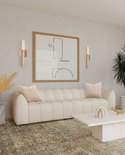 Winchester 112" Boucle Upholstered Extra Long Sofa Sand Pebble