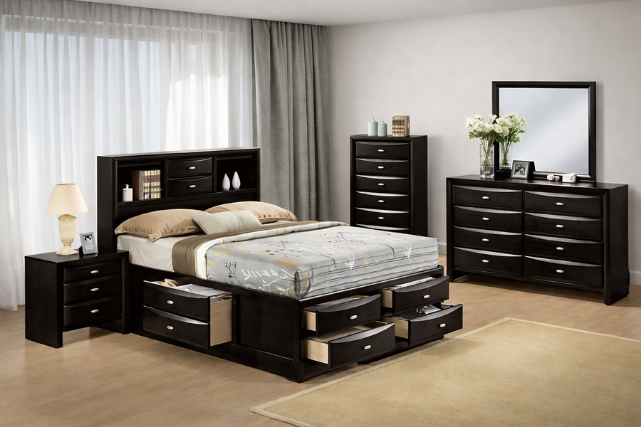 Zosimo Transitional 10-Drawer Queen Storage Bed - Black - Finally Home Furnishings LLC
