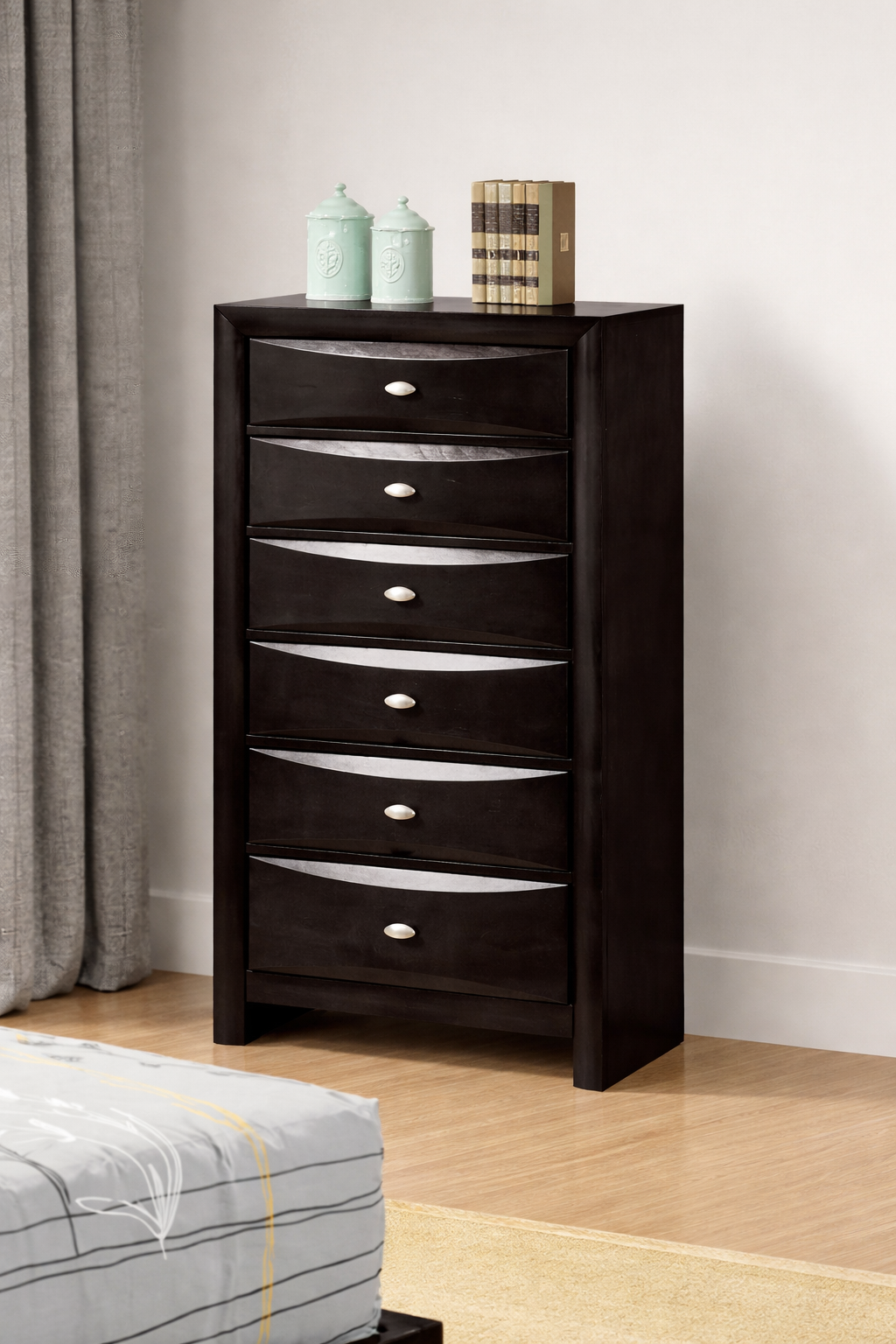 Zosimo Transitional Bedroom Chest - Black - Finally Home Furnishings LLC