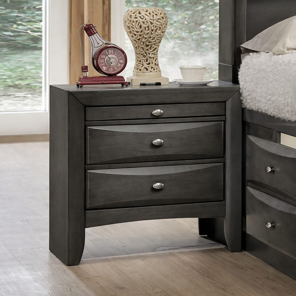 Zosimo Transitional Nightstand – Gray - Finally Home Furnishings LLC
