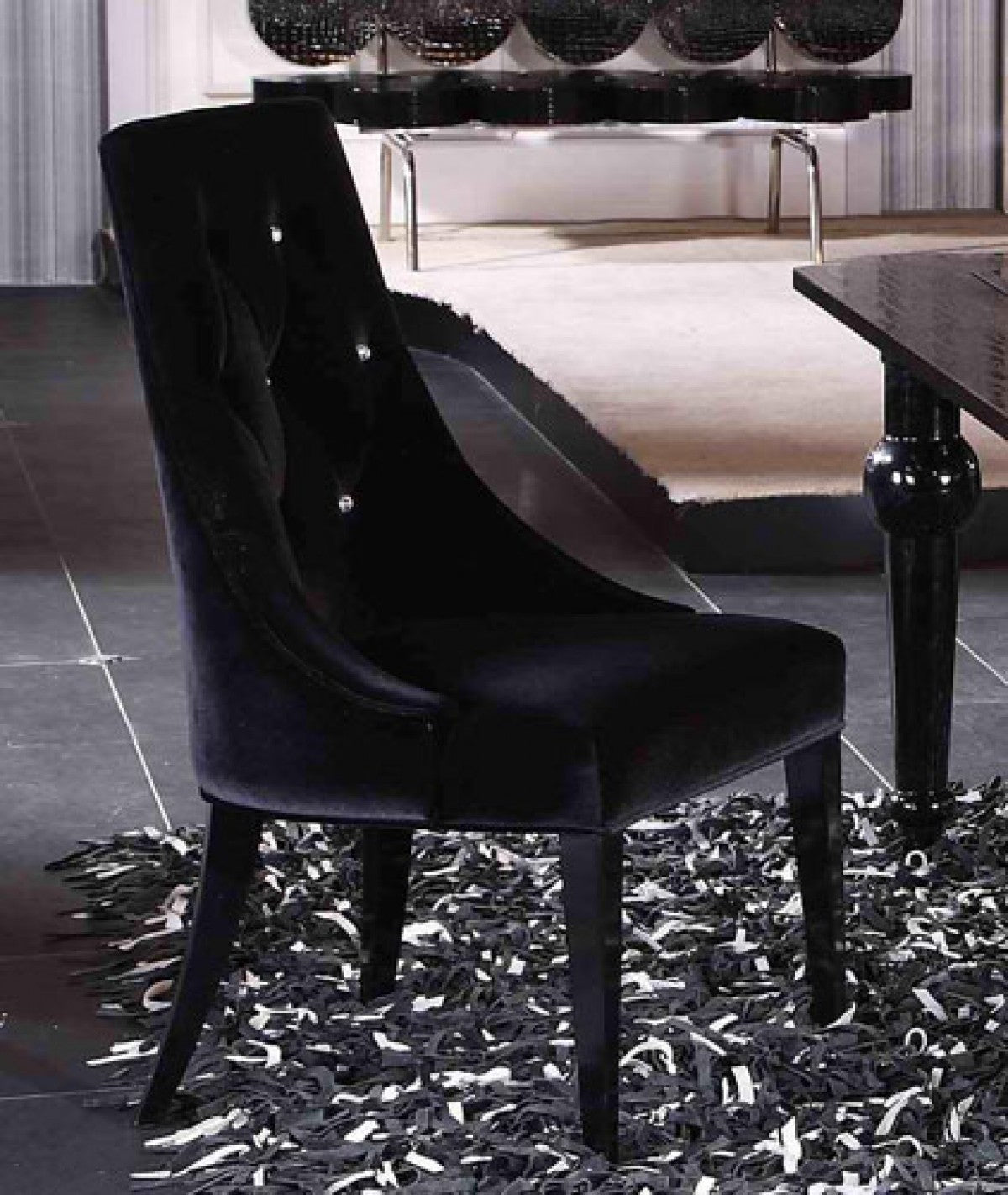 A&X Charlotte Black Velour Dining Chair Set of 2