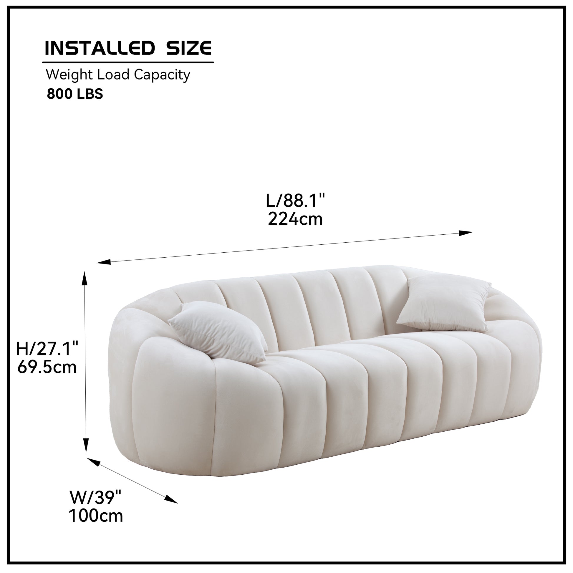 3 Seater Modern Sofa with Deep Channel Tufted - Beige Performance Velvet