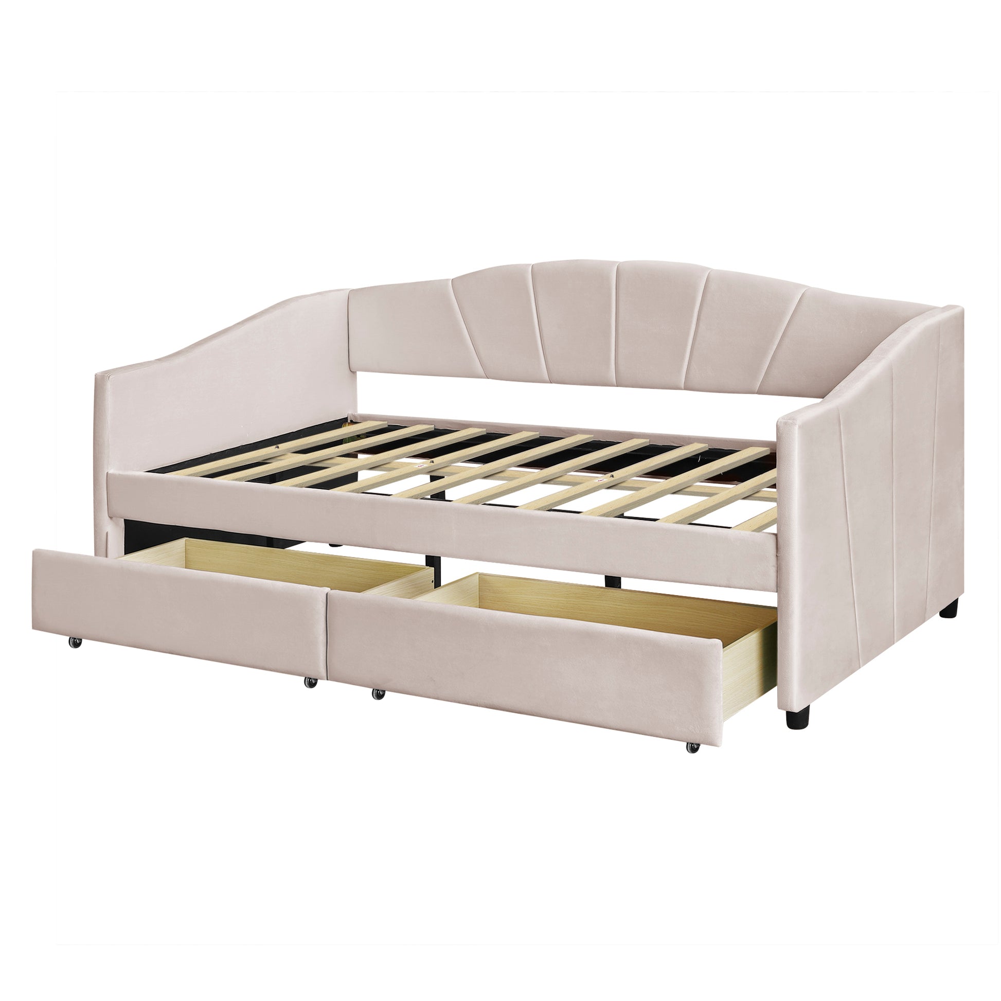 Homey Life Upholstered daybed Twin Size with Two Drawers and Wood Slat ,Beige