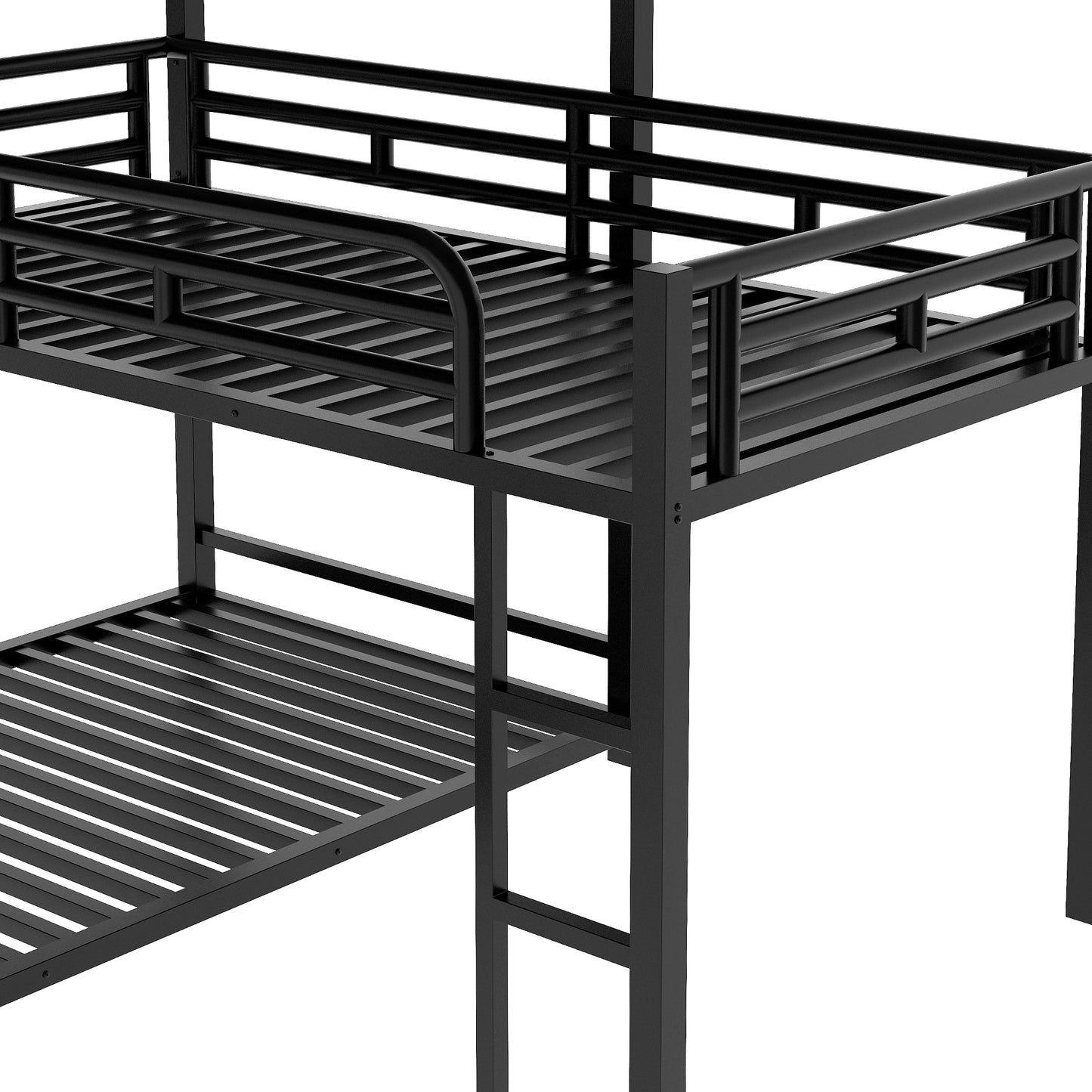 WM Store L-shaped Metal Triple Twin Size Bunk Bed, Black