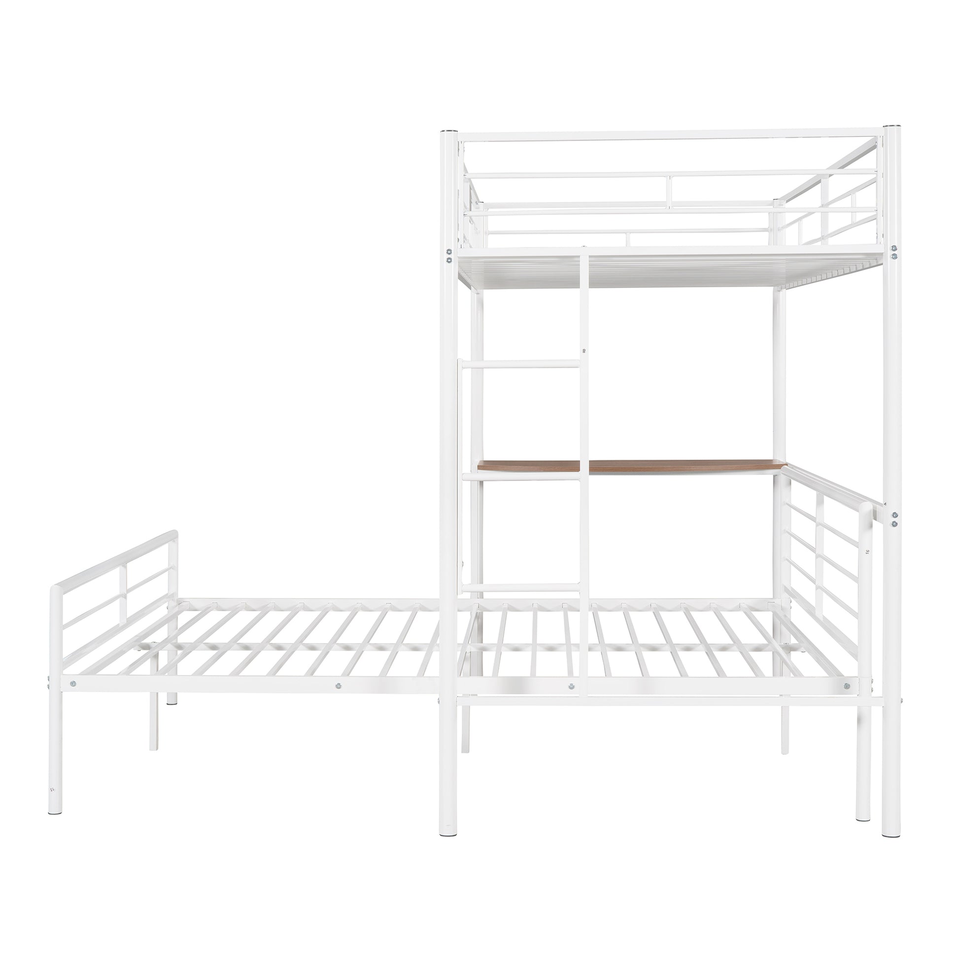 Twin Over Full Metal Bunk Bed with Desk & Ladder in White