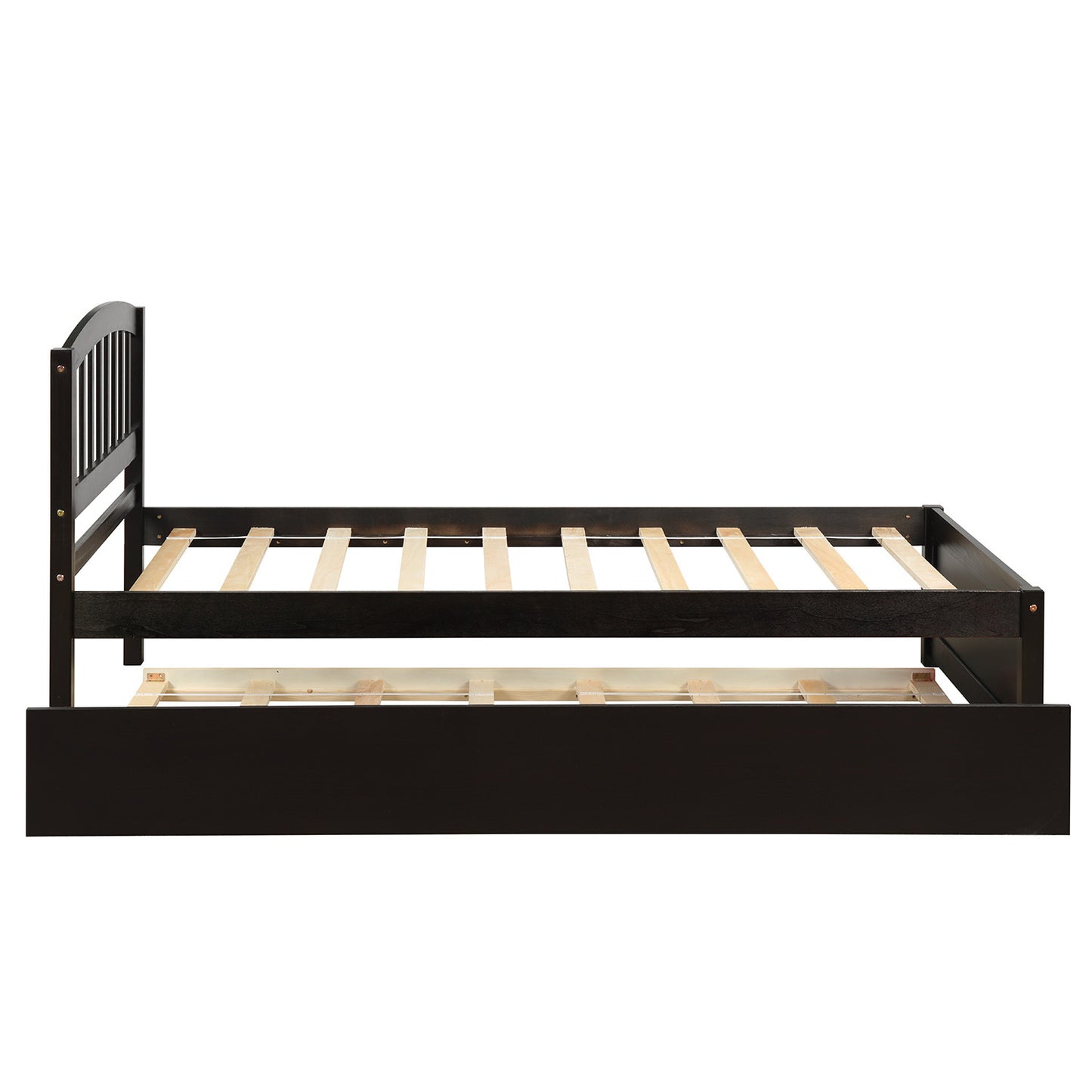 Homey Life Twin size Platform Bed Wood Bed Frame with Trundle, Espresso