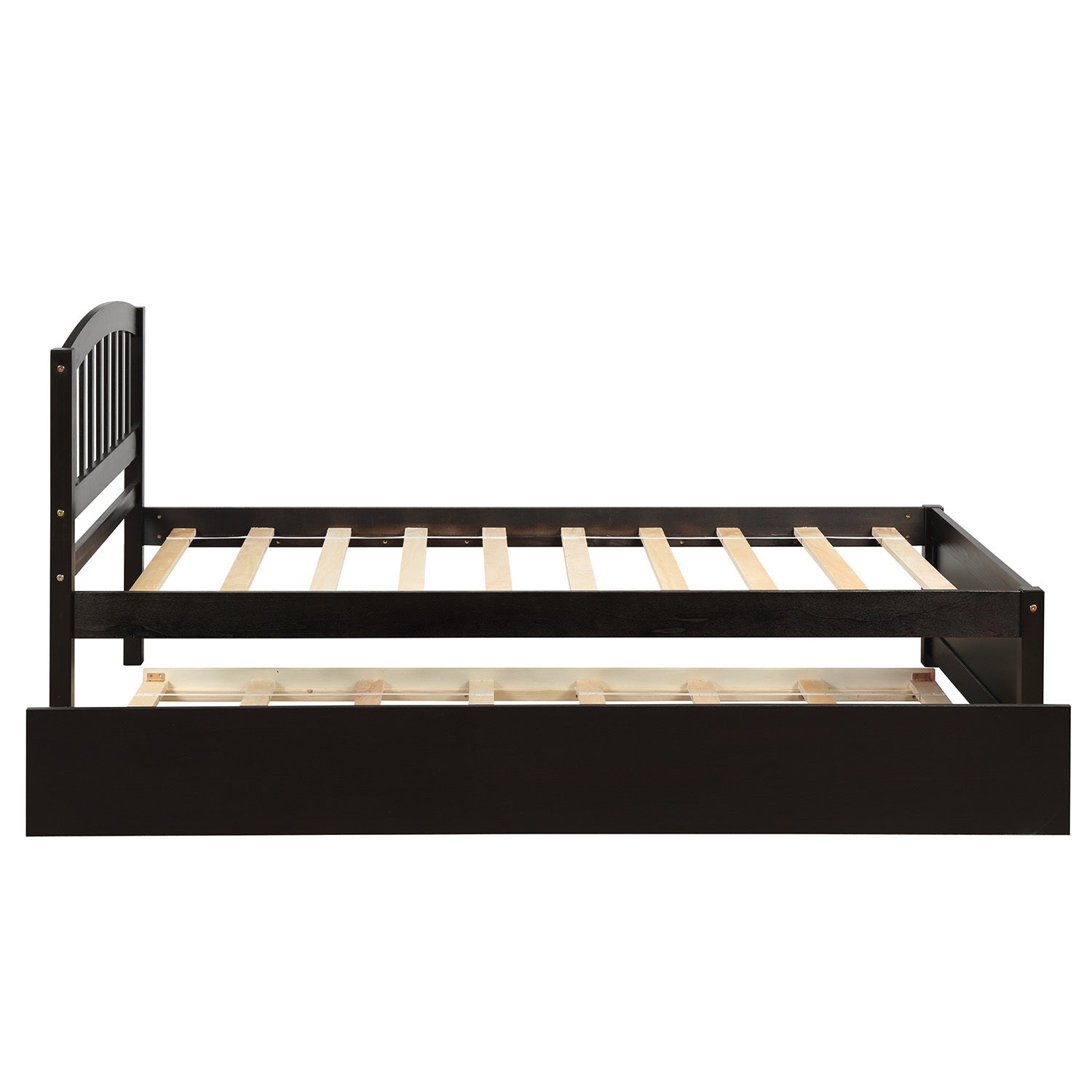 Homey Life Twin size Platform Bed Wood Bed Frame with Trundle, Espresso