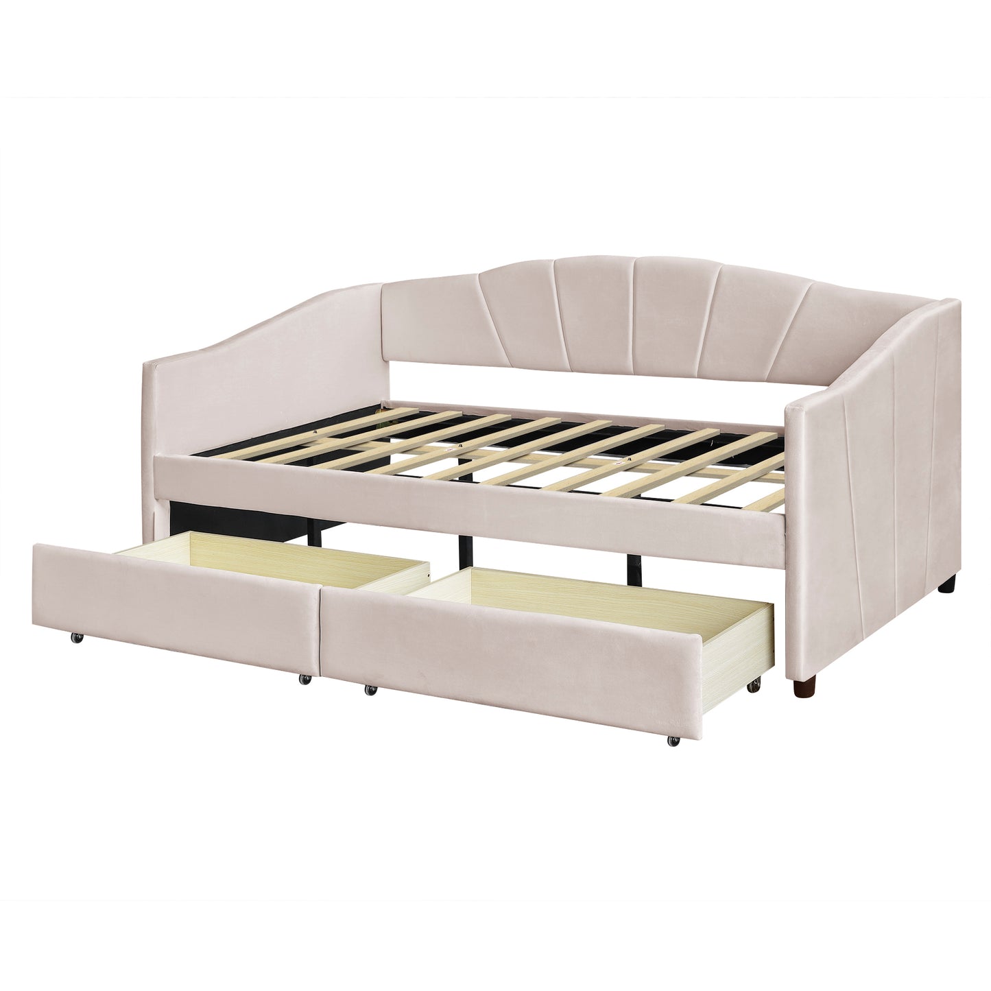 Homey Life Upholstered daybed Twin Size with Two Drawers and Wood Slat ,Beige