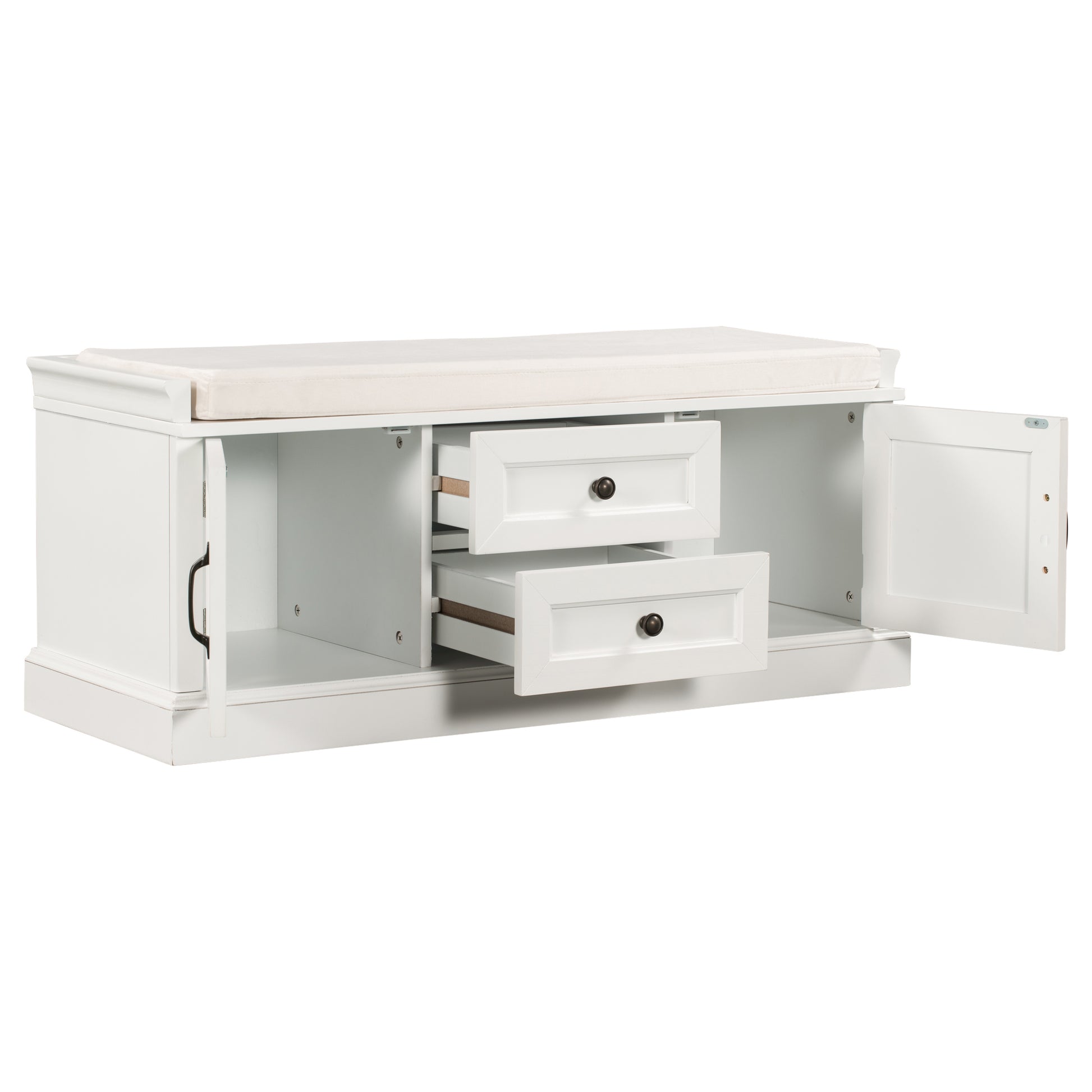 TREXM Storage Bench with 2 Drawers and 2 Cabinets - White