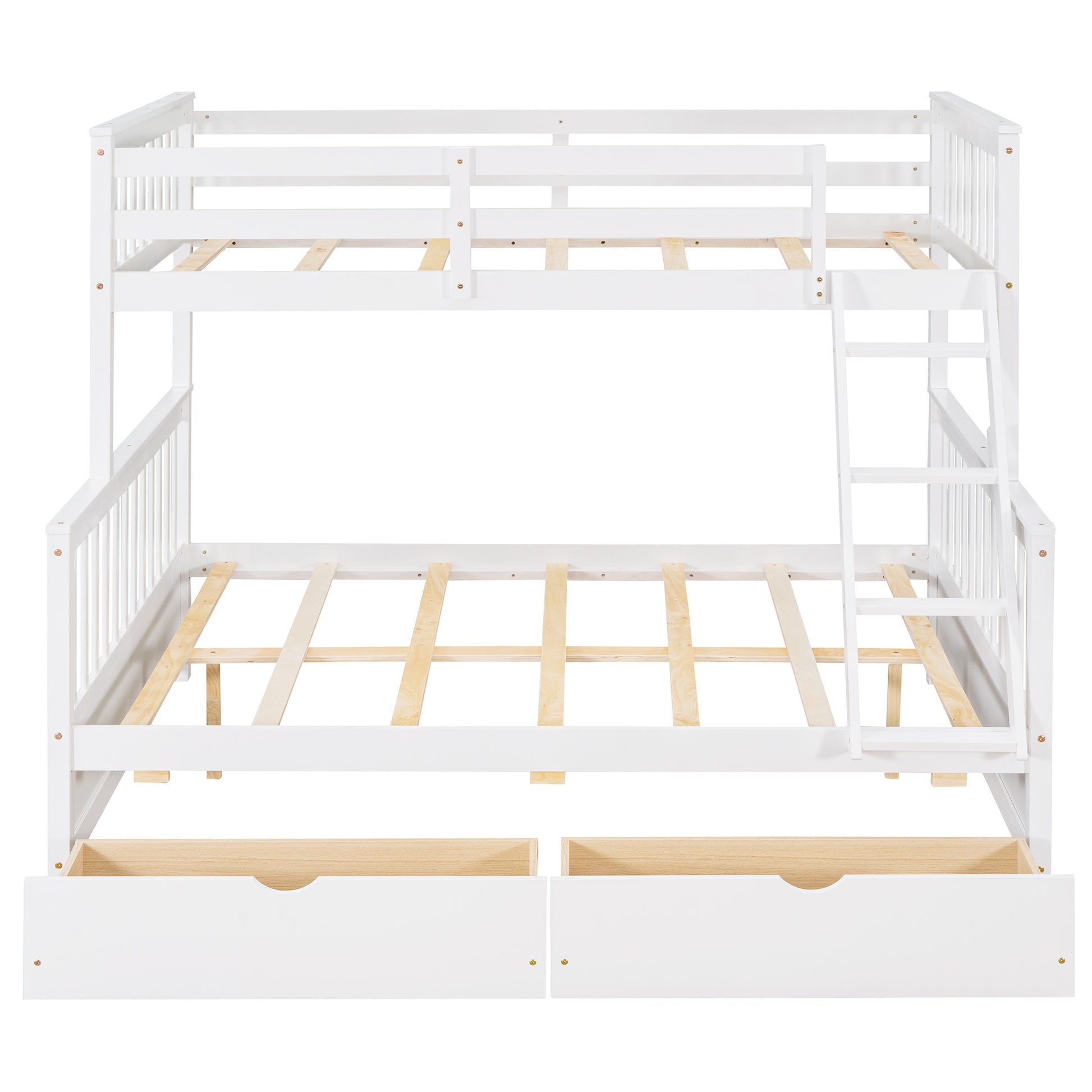 Twin-Over-Full Bunk Bed with Ladders and Two Storage Drawers White