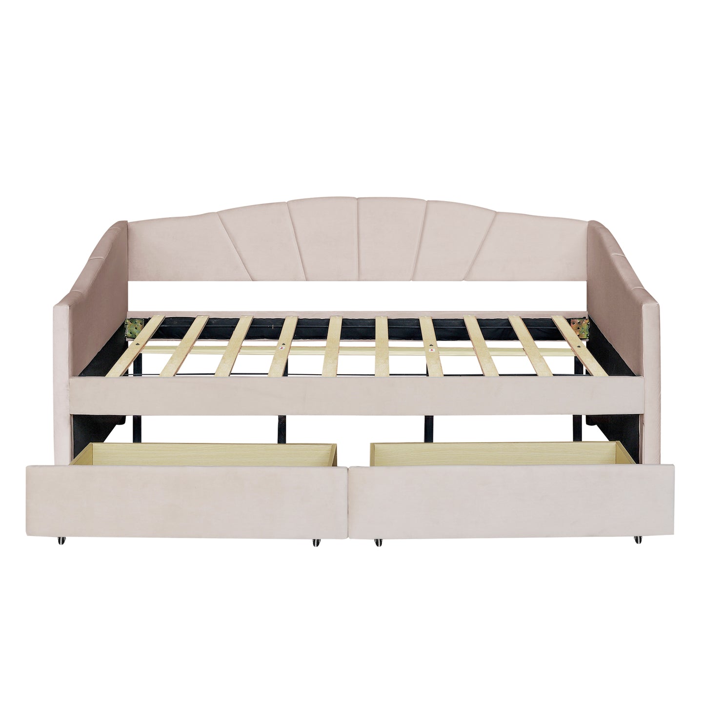 Homey Life Upholstered daybed Twin Size with Two Drawers and Wood Slat ,Beige