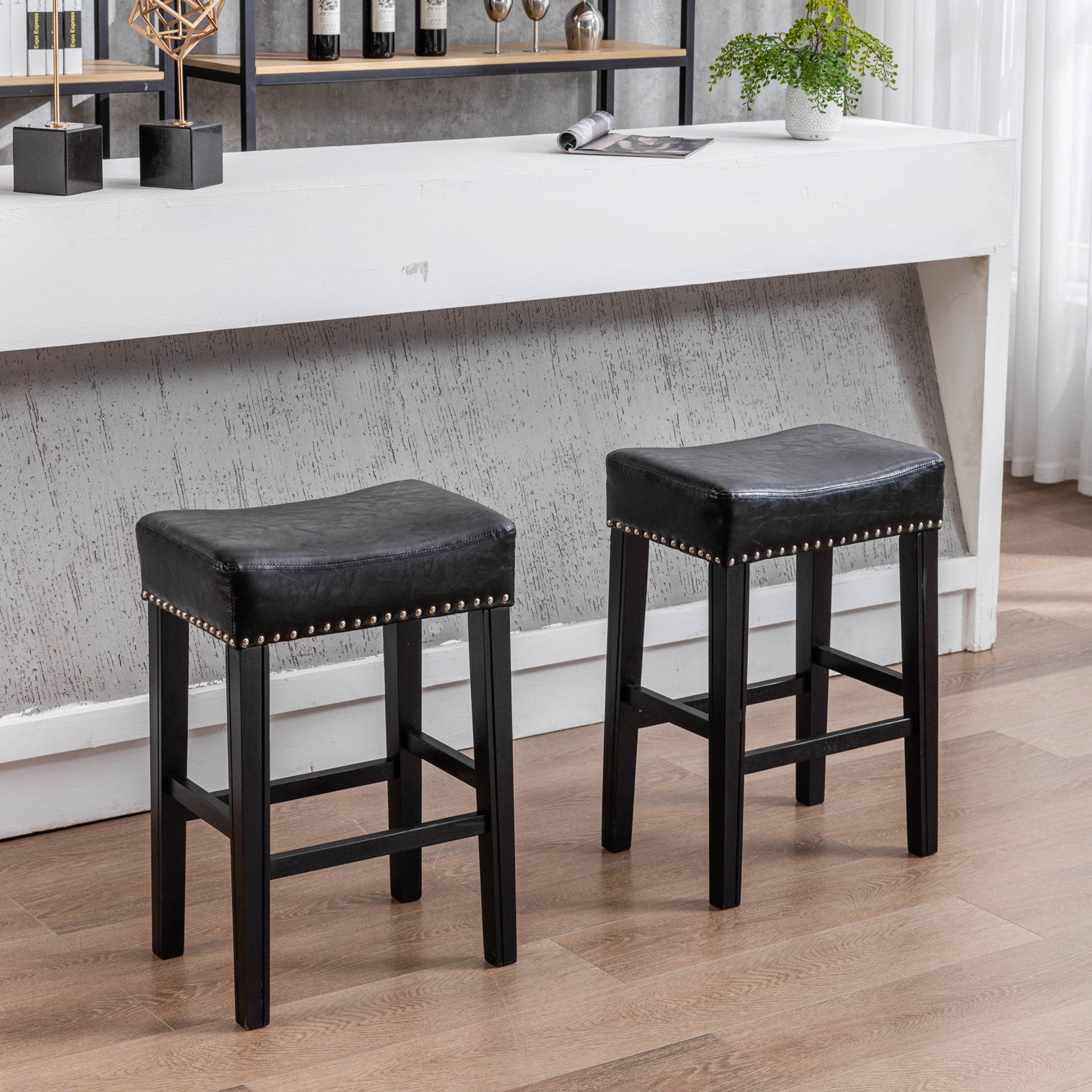 26" Backless Counter Height Stool in Black Set of 2