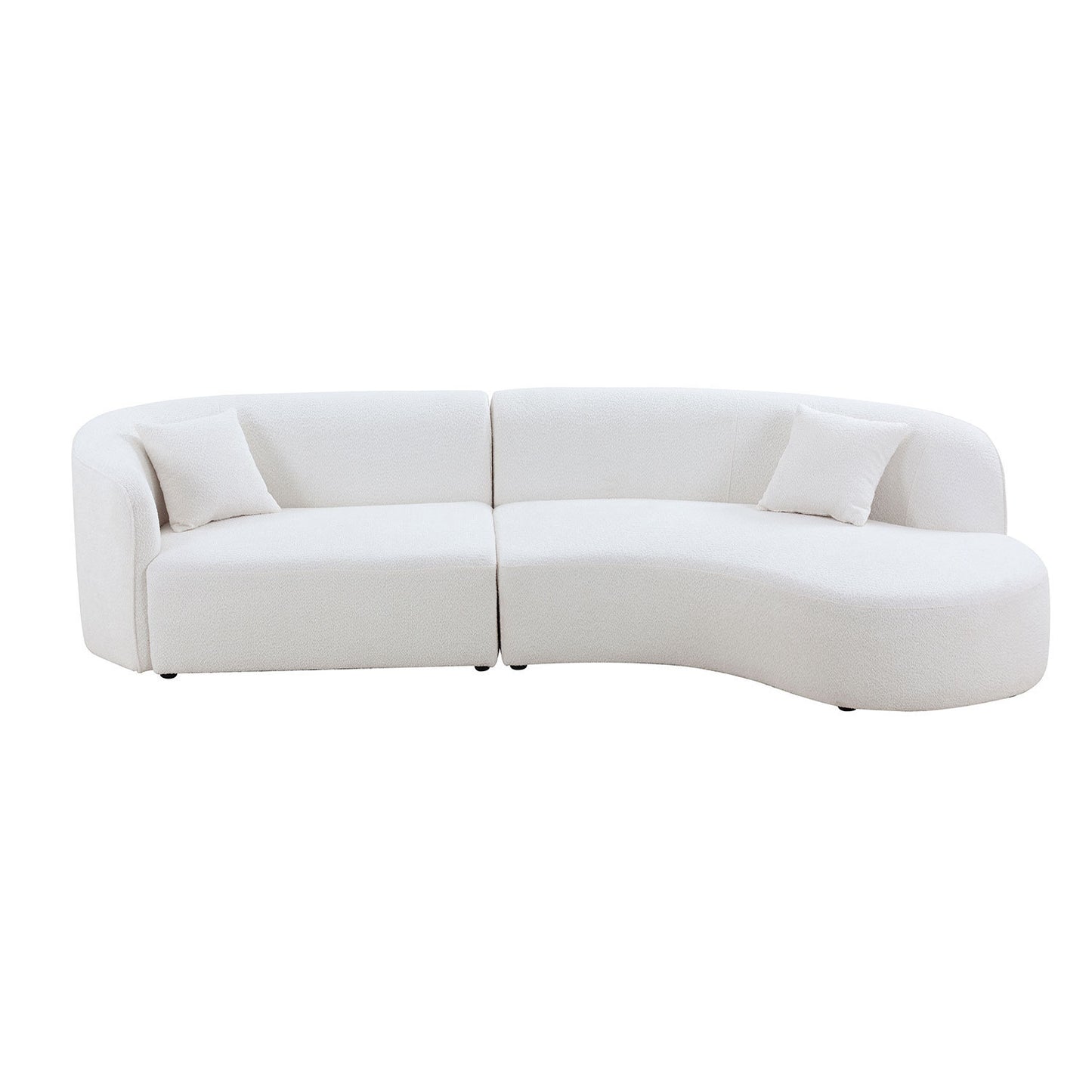 Luxury Modern Style Living Room Upholstery Curved Sofa with Chaise 2-Piece Set, Right Hand Facing Sectional, Boucle Couch, White