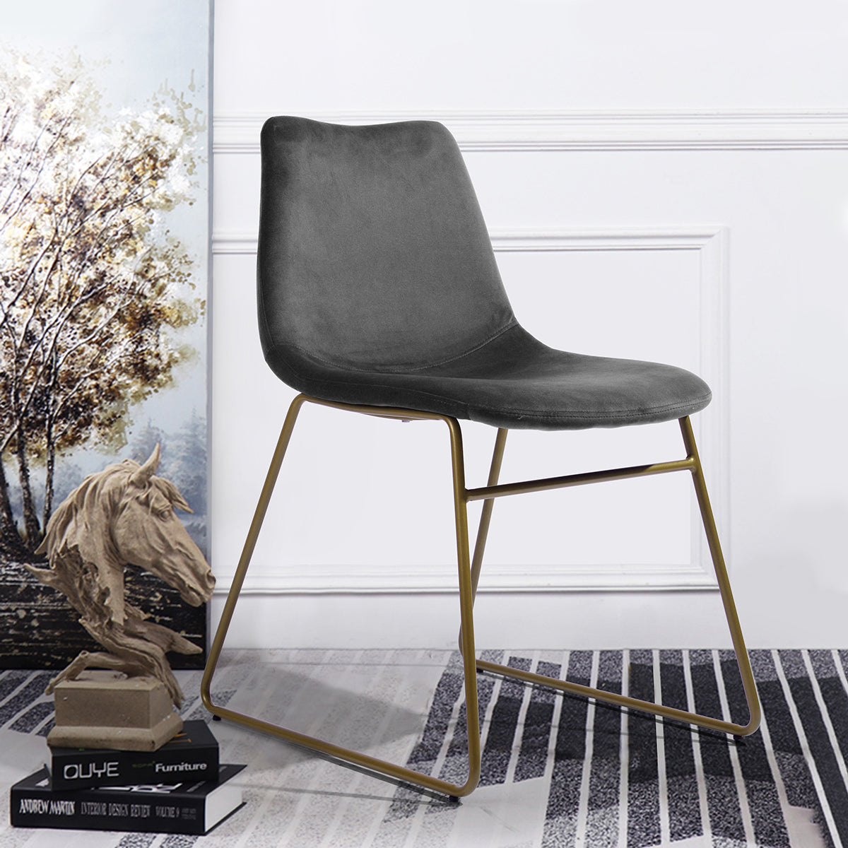 Modern Velvet Dining Chair with Gold Metal Base Set of 2
