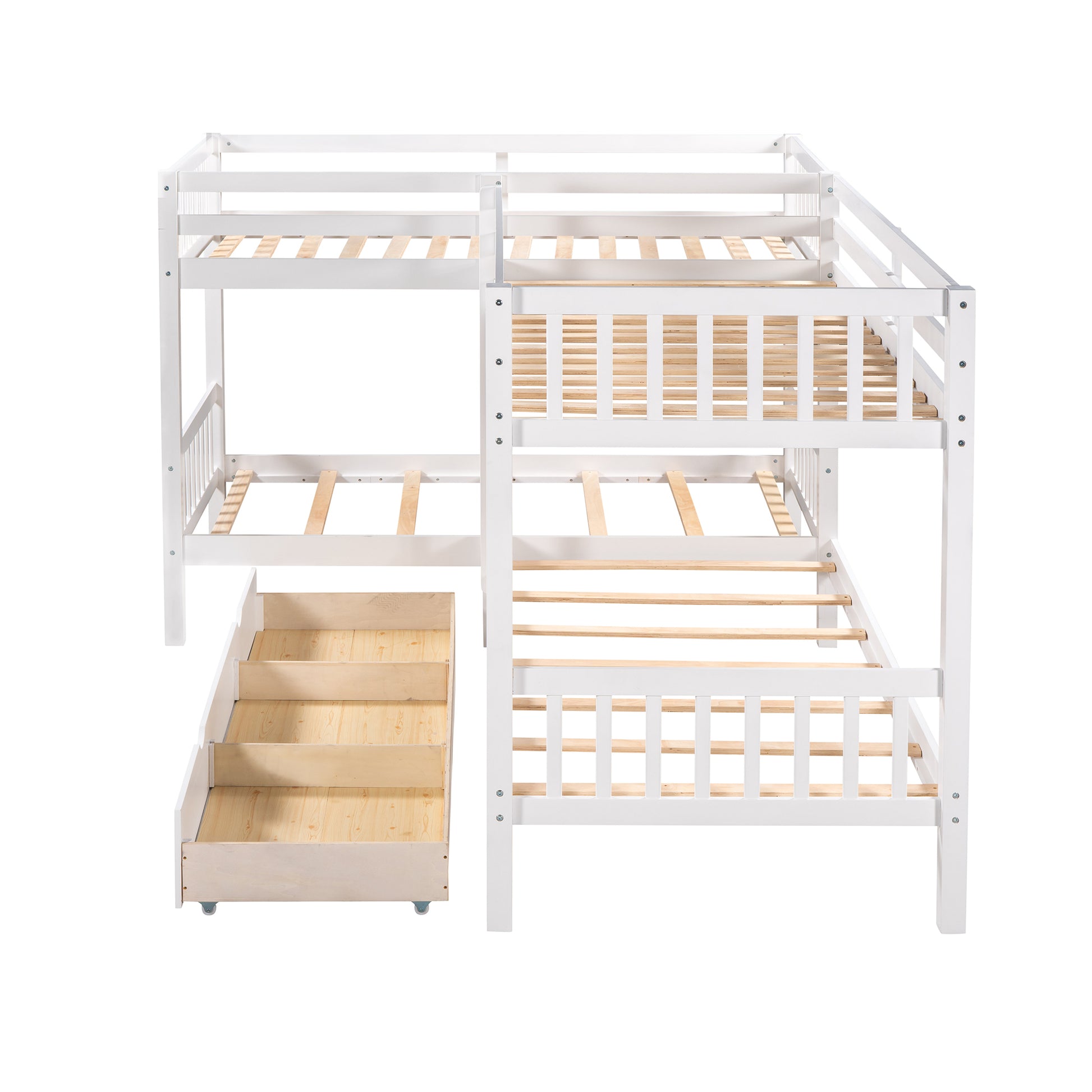 Twin L-Shaped Bunk bed with Drawers-Gray