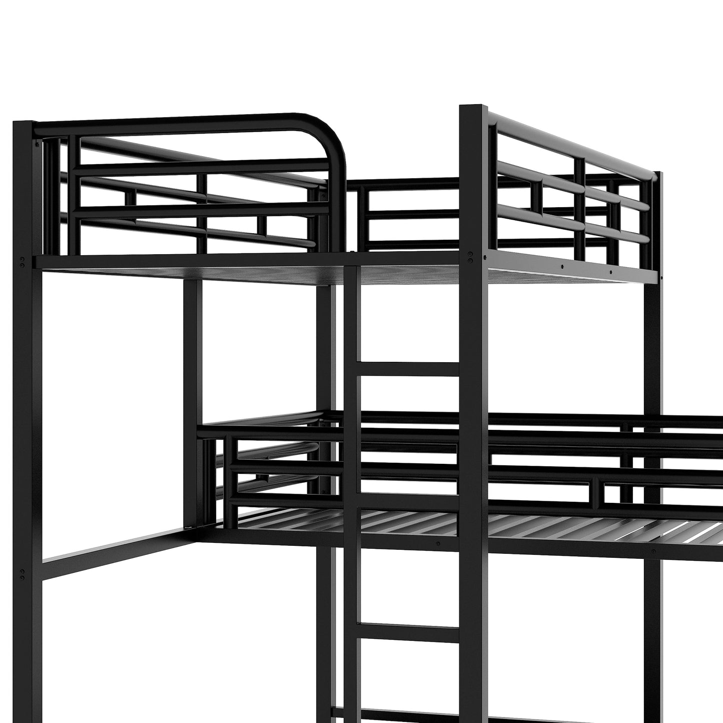 WM Store L-shaped Metal Triple Twin Size Bunk Bed, Black