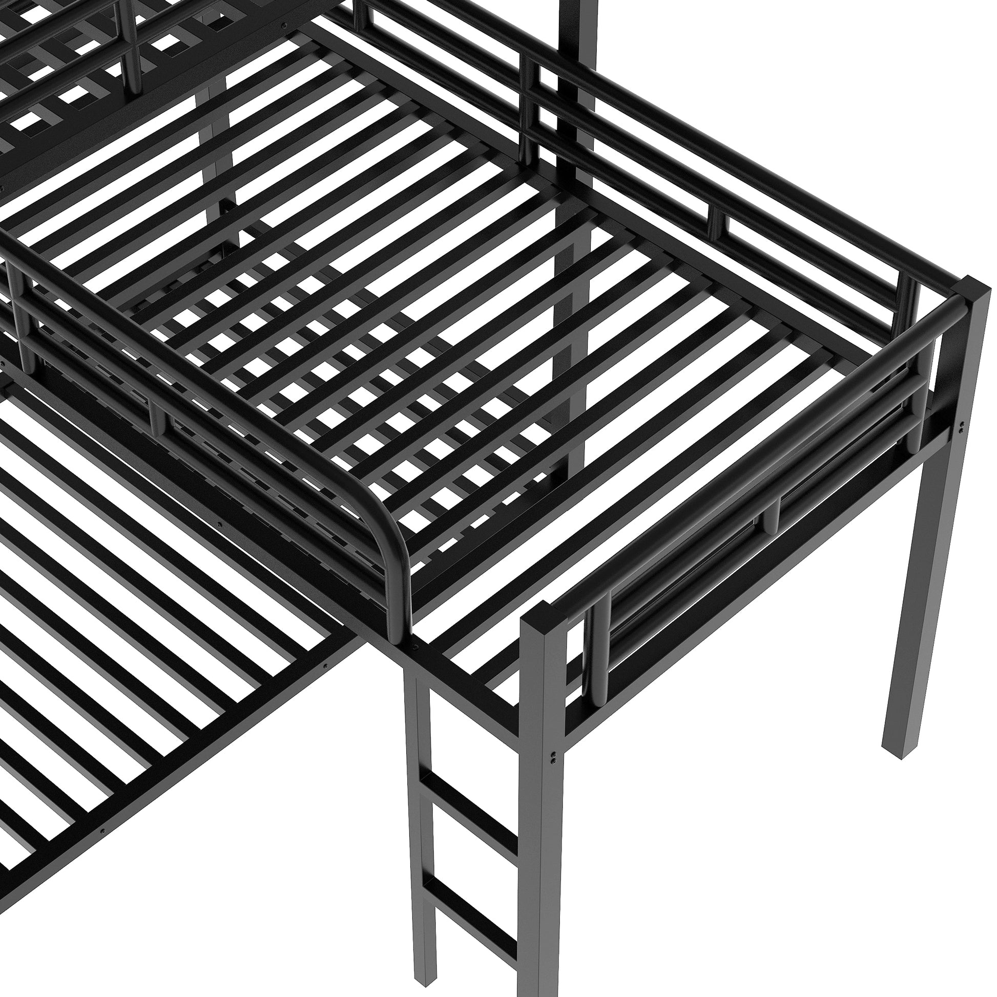 WM Store L-shaped Metal Triple Twin Size Bunk Bed, Black