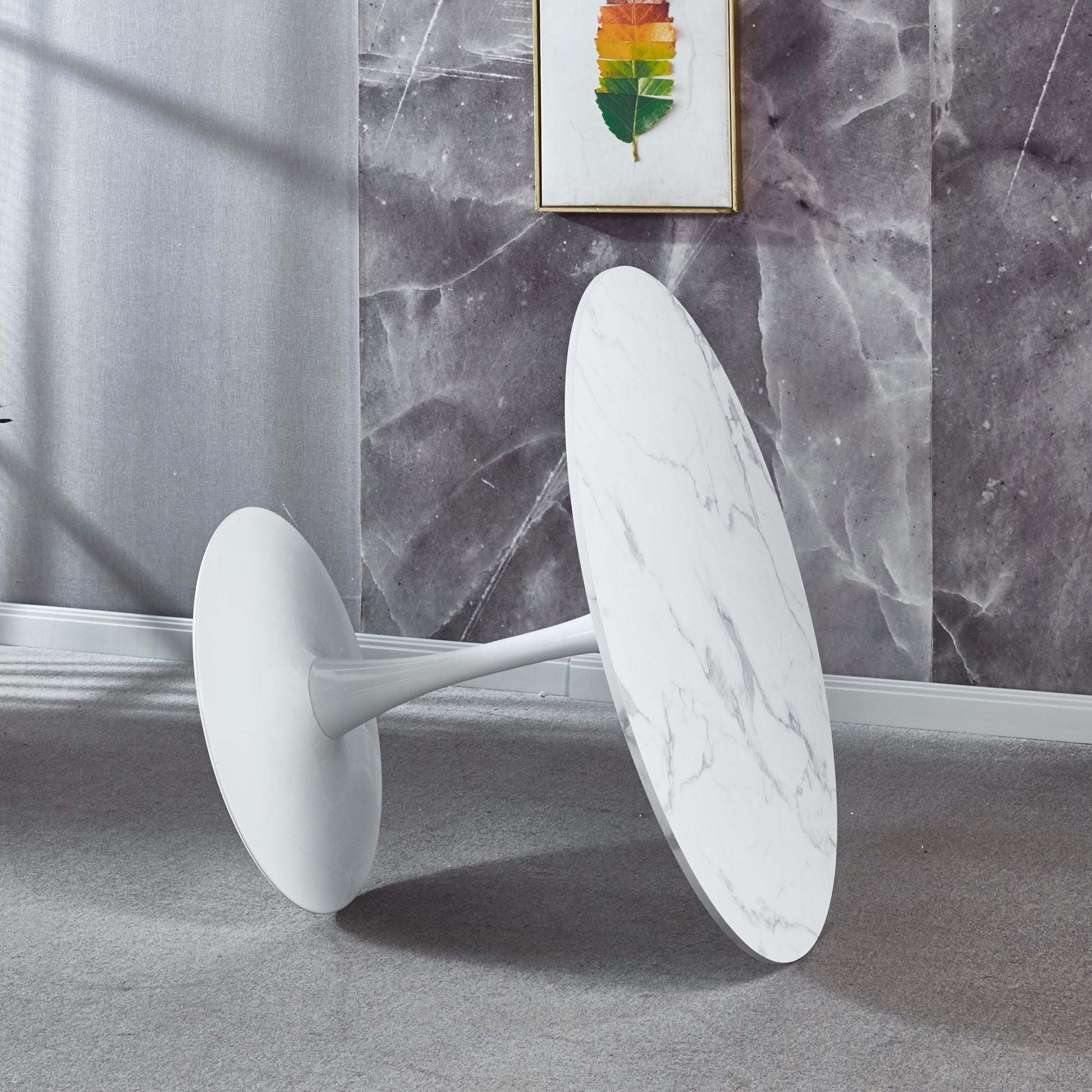 42.1" Modern White Faux Marble Tulip Table