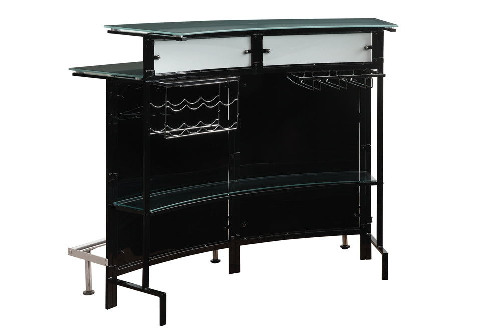 Lane Bar Unit in Black with Frosted Glass Top