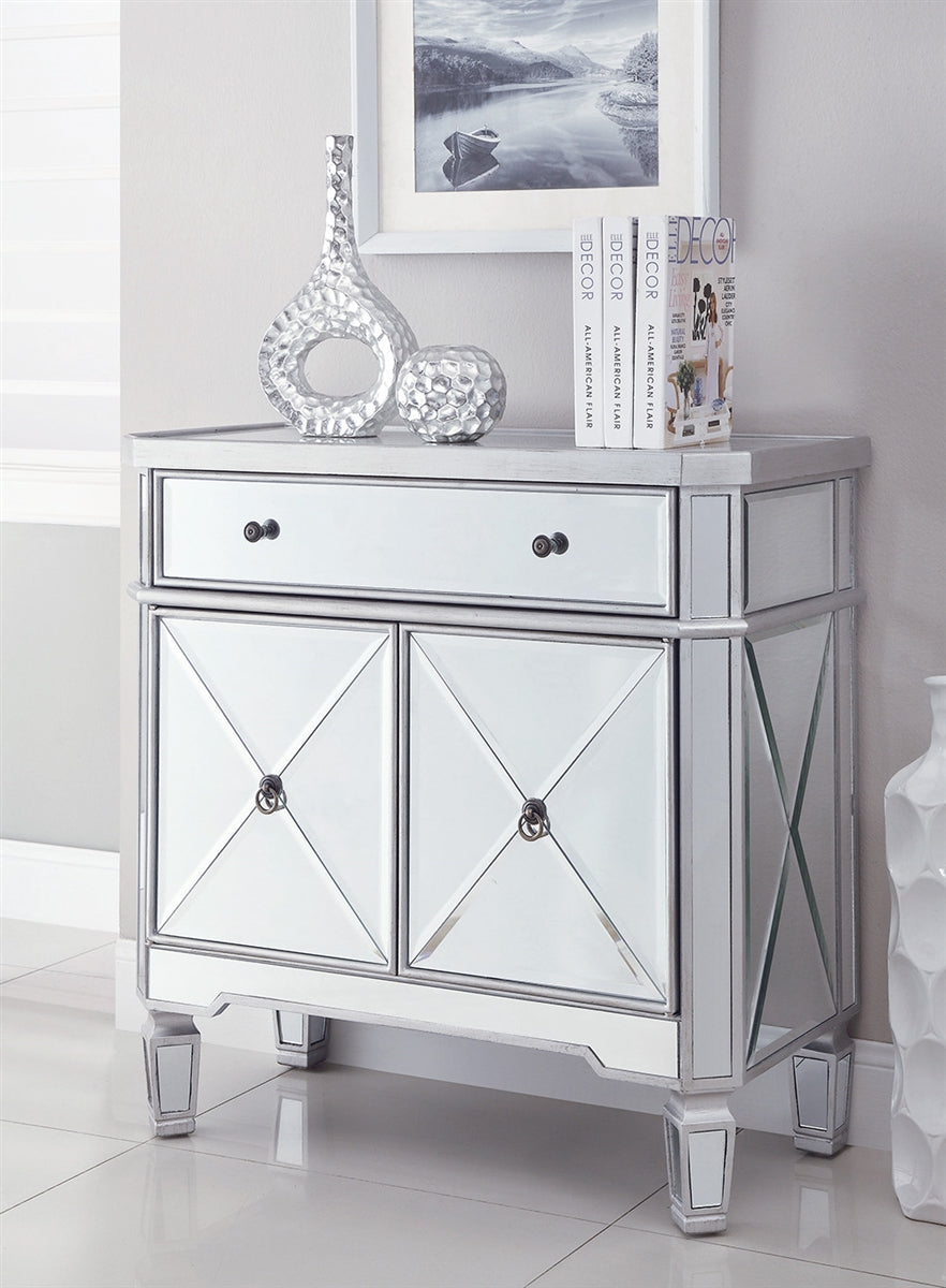 Crysalis Silver-Mirrored Finish Cabinet With Wine Storage