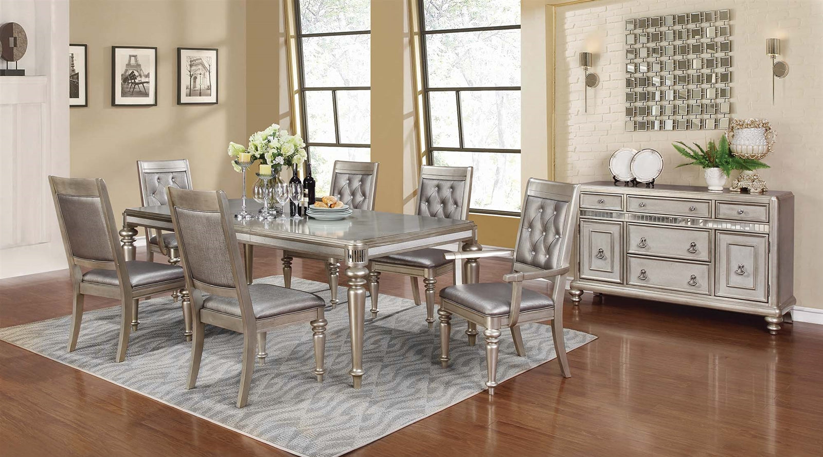 Danette 7 Piece Rectangular Dining Table With Leaf Metallic Platinum