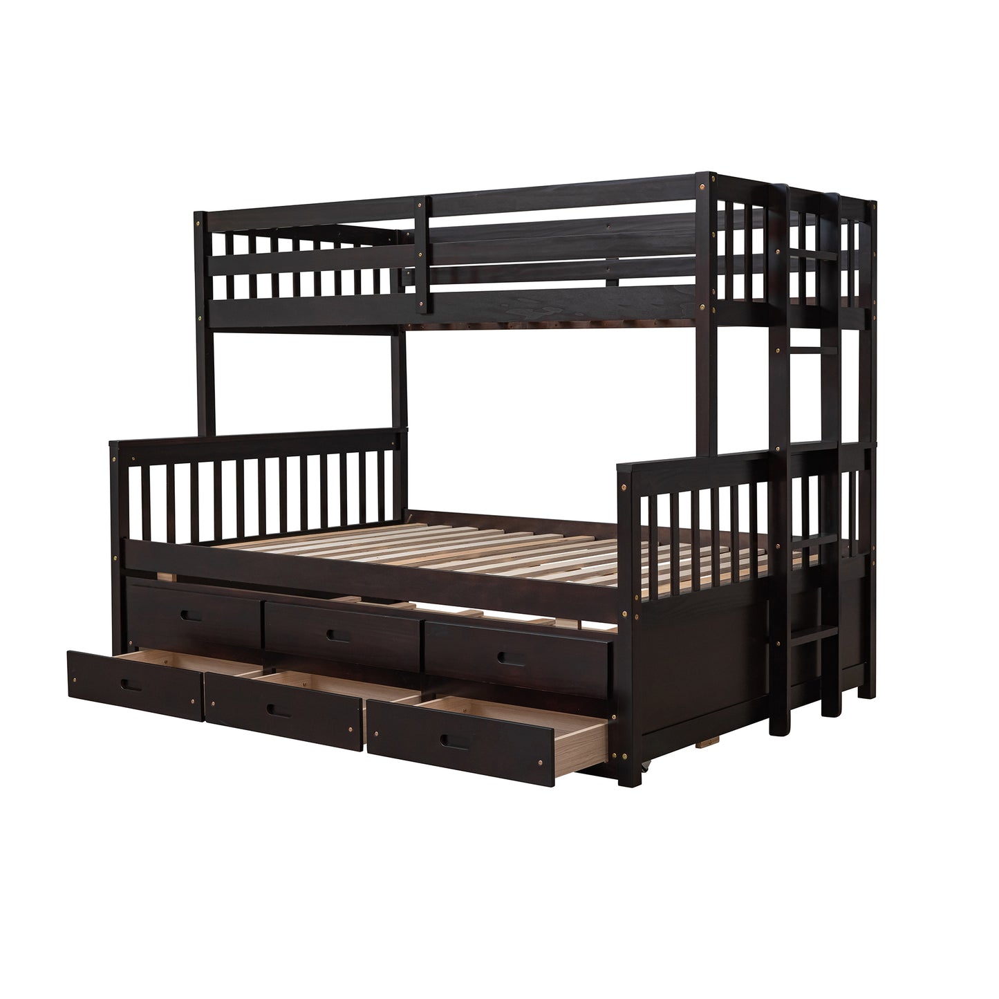 Twin-Over-Full Bunk Bed with Twin size Trundle , Separable Bunk Bed with Drawers for Bedroom - Espresso