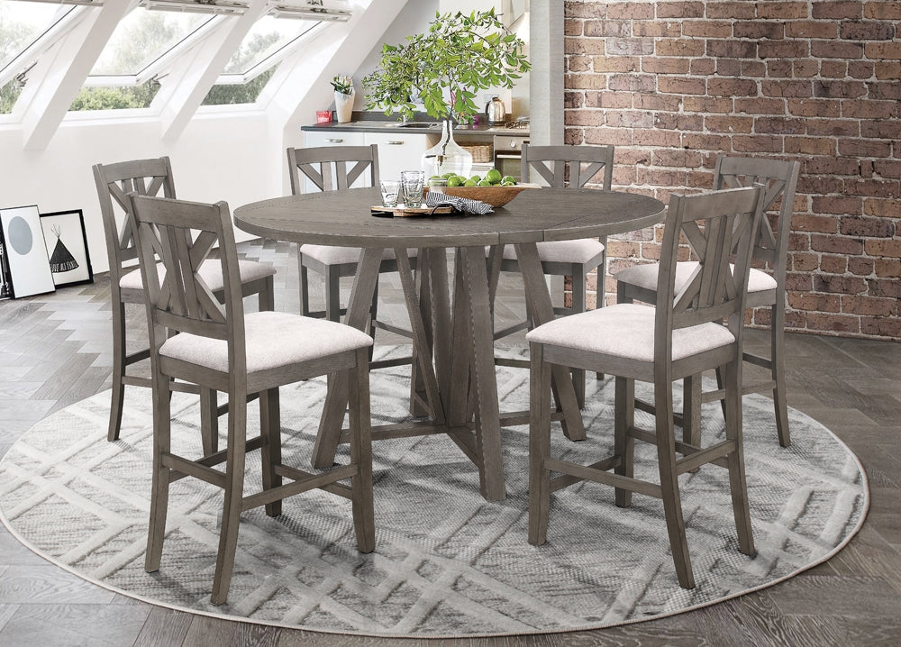 Athens Counter Height Dining Set w- 4 Drop Leaves in Bran Grey