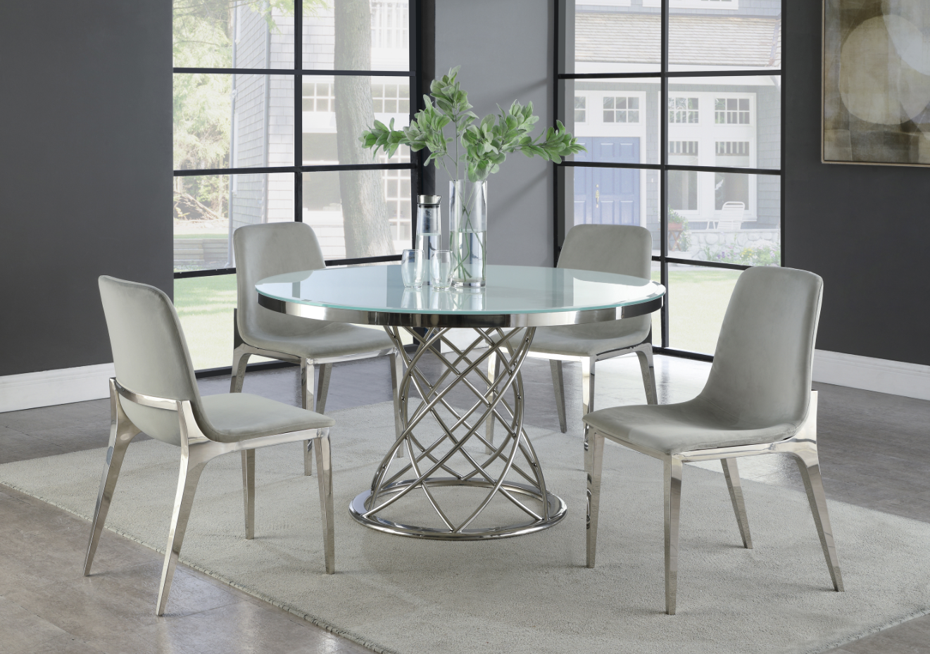 Irene Upholstered Side Chairs Light Grey And Chrome Set Of 4