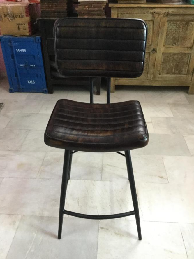 Partridge Leather Counter Height Stool in Black- Set of 2 Chairs