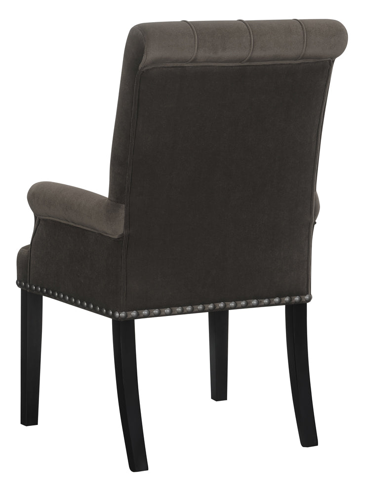 Upholstered Tufted Arm Chair with Nailhead Trim in Brown or Sand Velvet