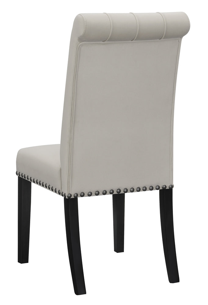 Tufted Side Chair with Nailhead Trim in Brown, Gray or Sand Velvet Set of 2