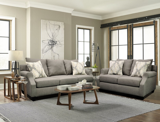 Hamilton Transitional Sofa & Loveseat Set in Gray Linen