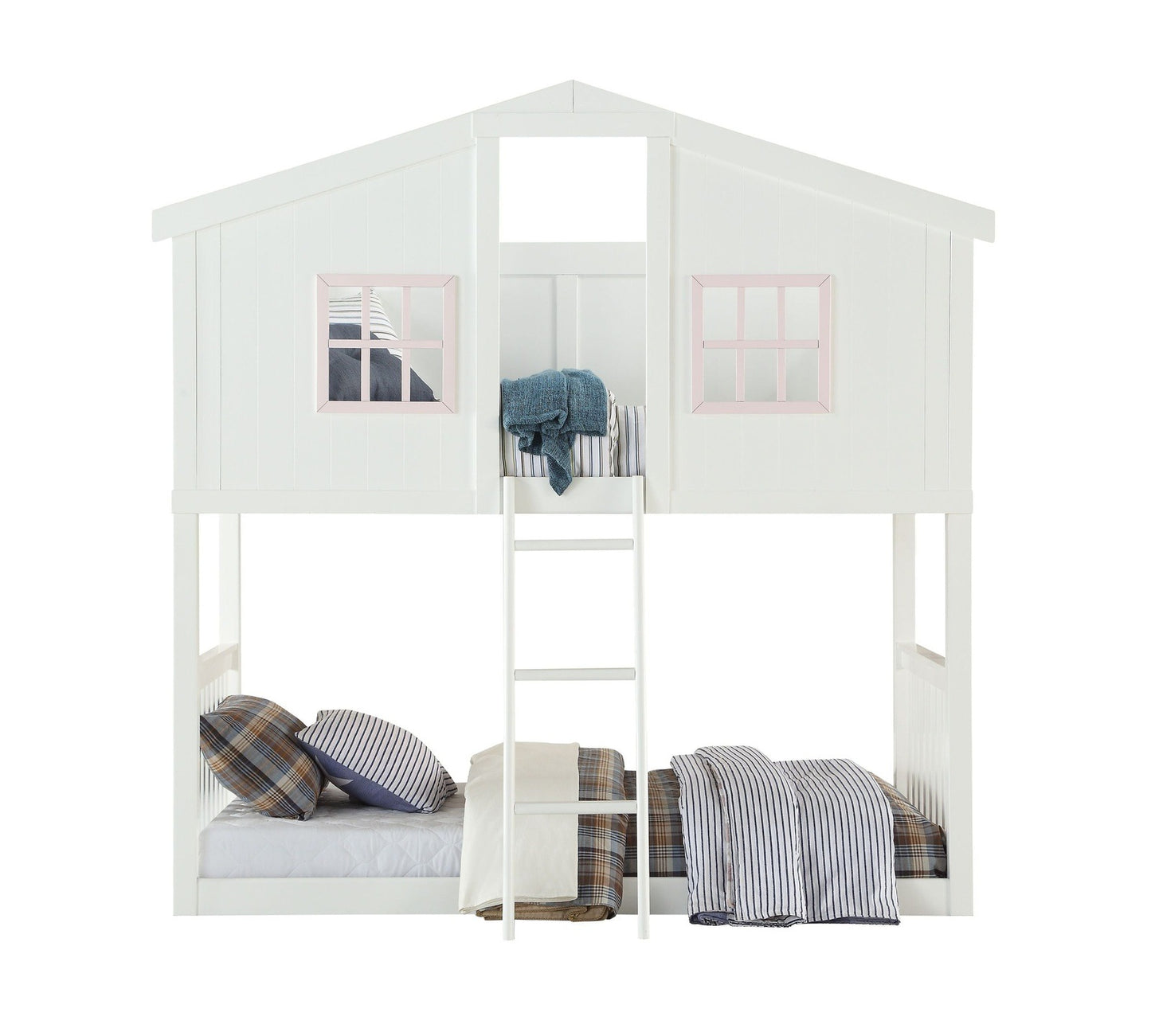 ACME Rohan Cottage Bunk Bed Twin/Twin , White & Pink 1Set/2Ctn 37410