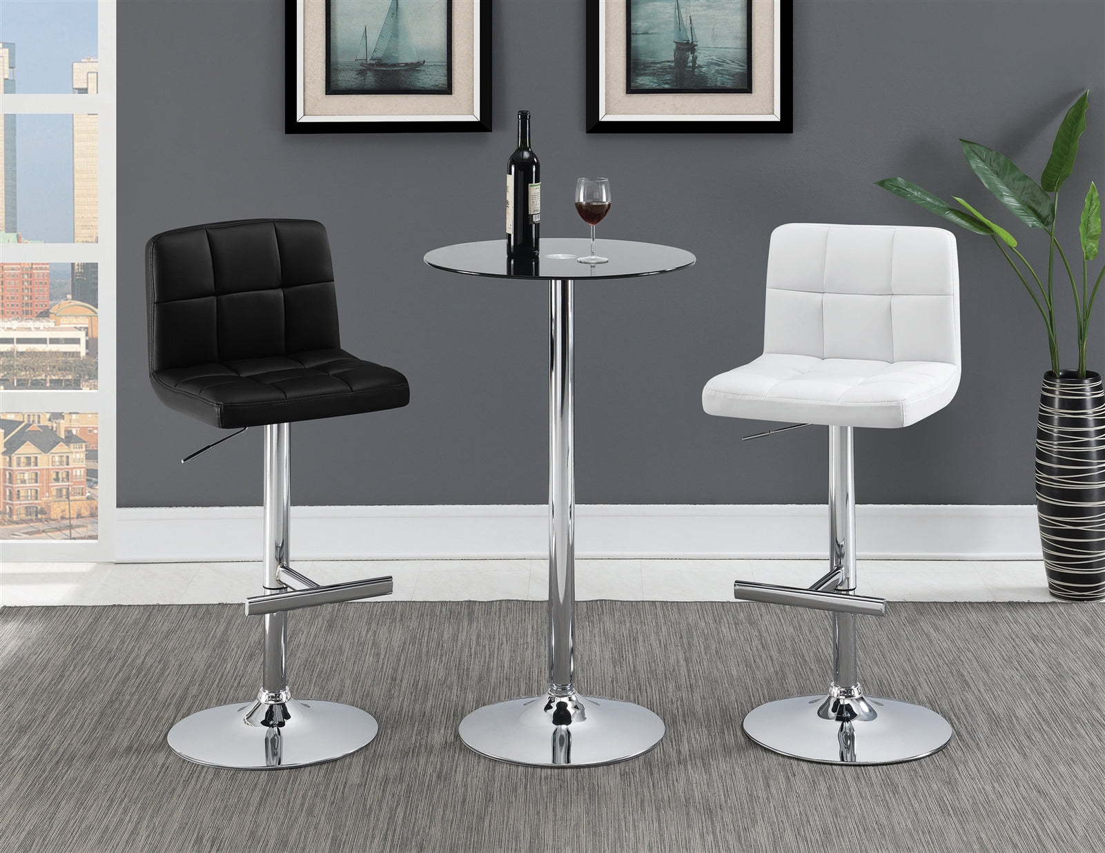 Adjustable Height Bar Stools Chrome And White Set Of 2
