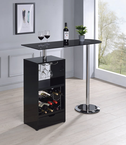 Marla Contemporary Black Lacquer & Chrome Bar Unit