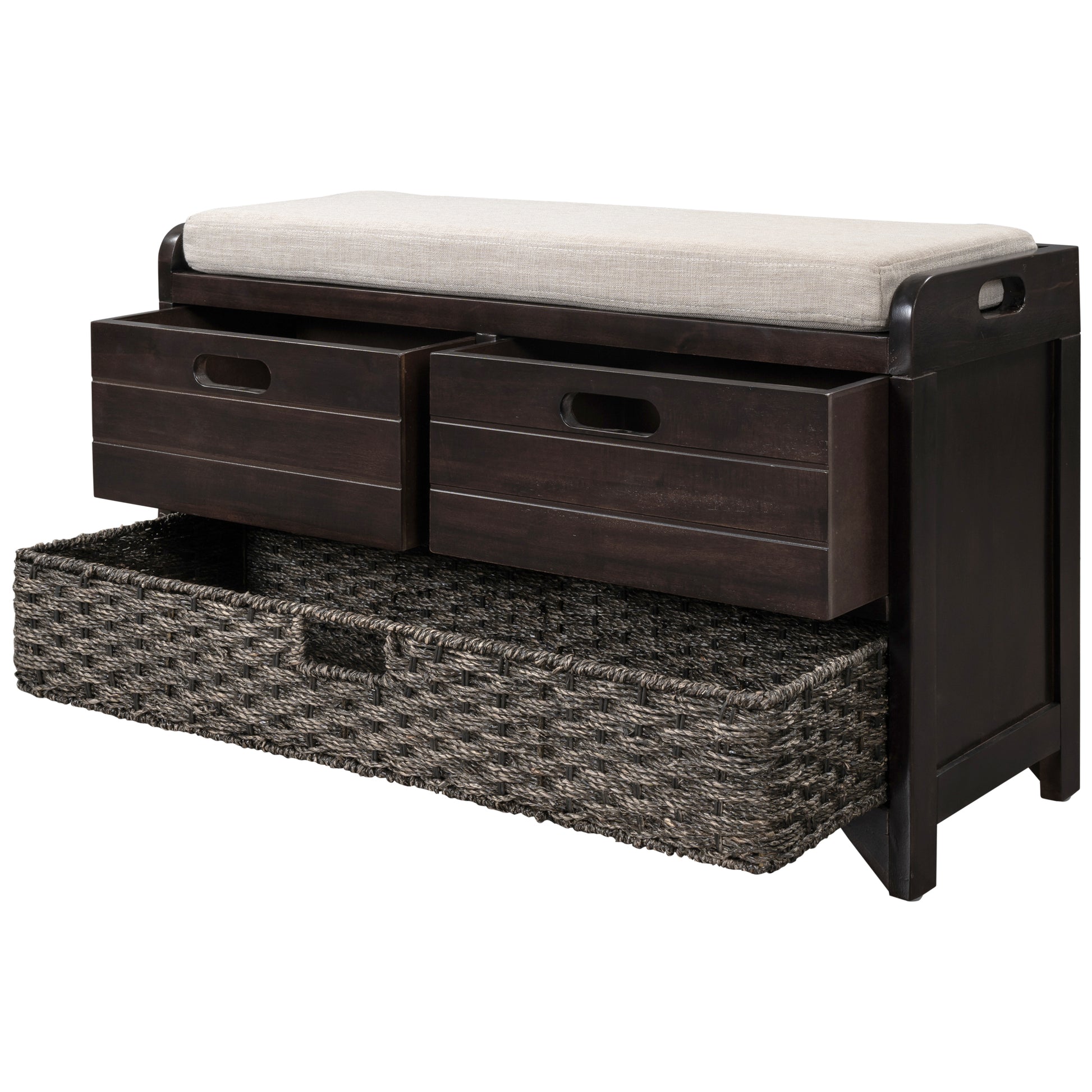 TREXM Storage Bench with Removable Basket and 2 Drawers - Espresso