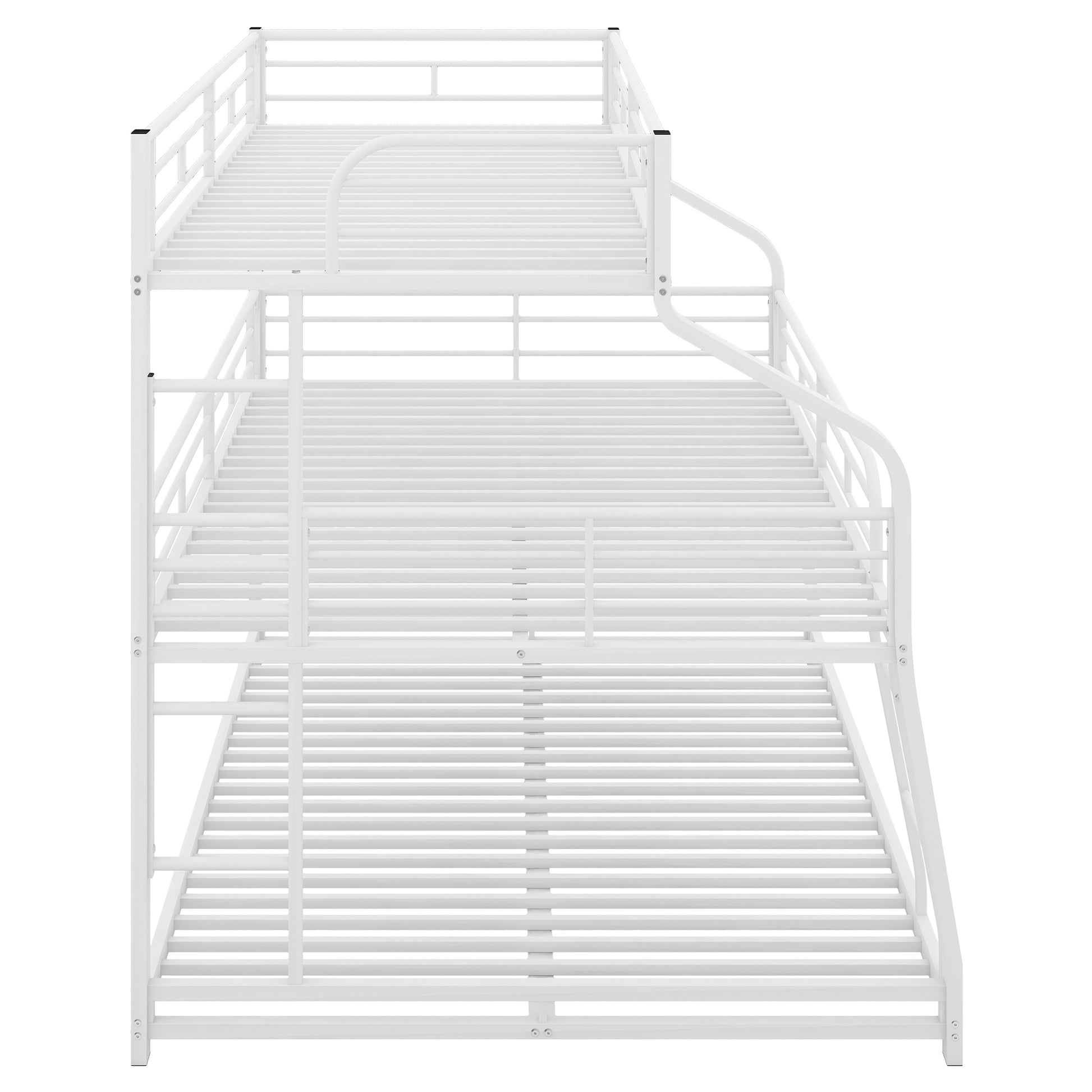 Twin XL/Full XL/Queen Triple Bunk Bed with Long and Short Ladder and Full-Length Guardrails,White