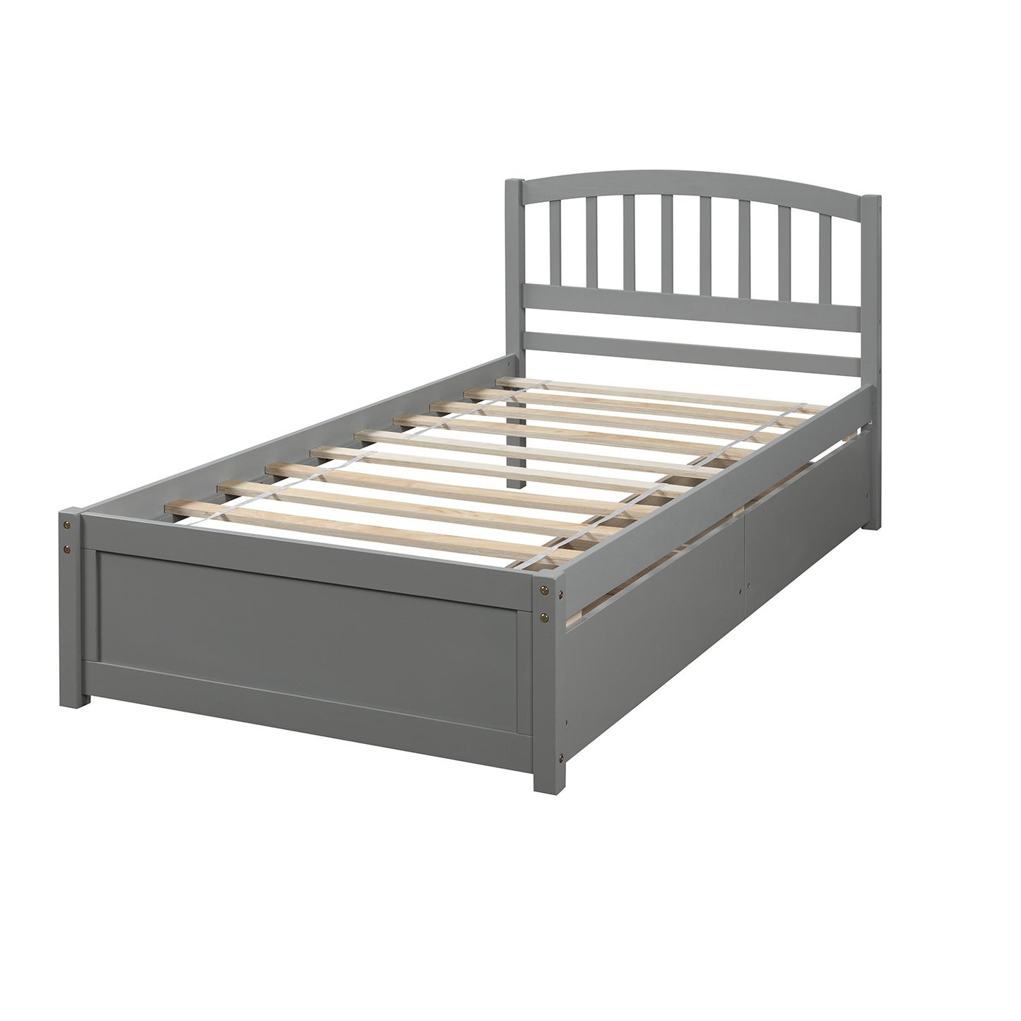 Twin Platform Storage Bed Wood Bed Frame with Two Drawers and Headboard, Gray