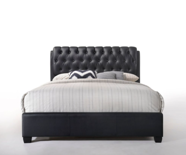 Ireland II Collection Button Tufted Bed in Black