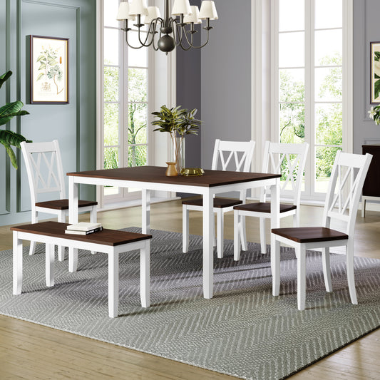TOPMAX 6-piece Wooden Kitchen Table Set in White & Cherry
